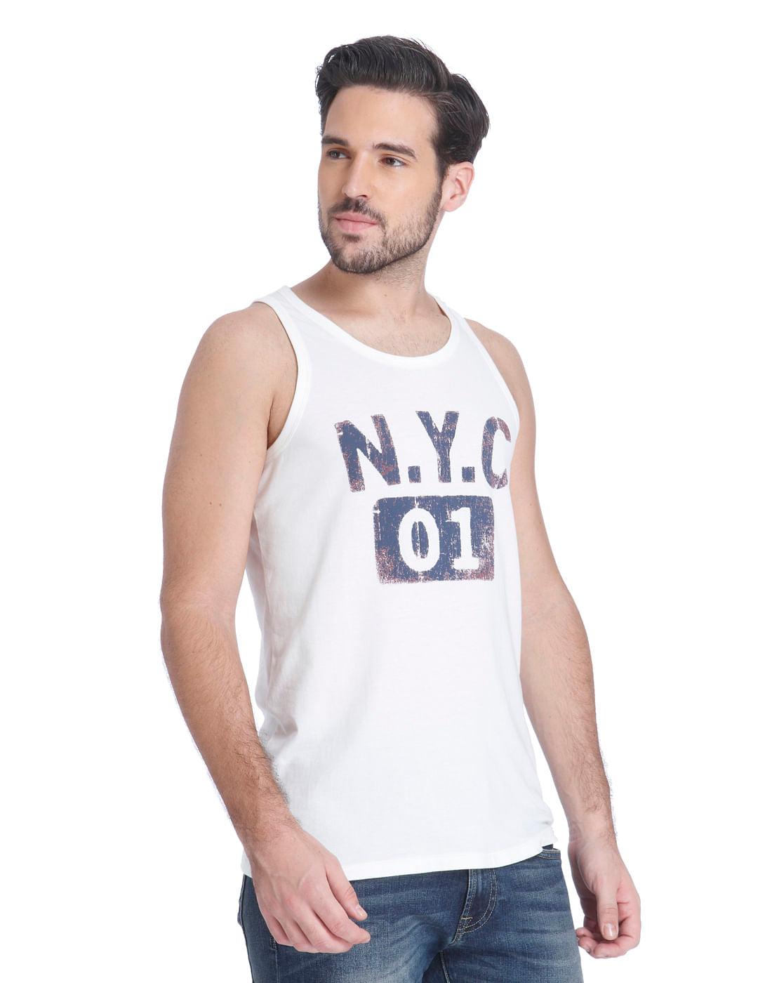 White Graphic Print Tank Top