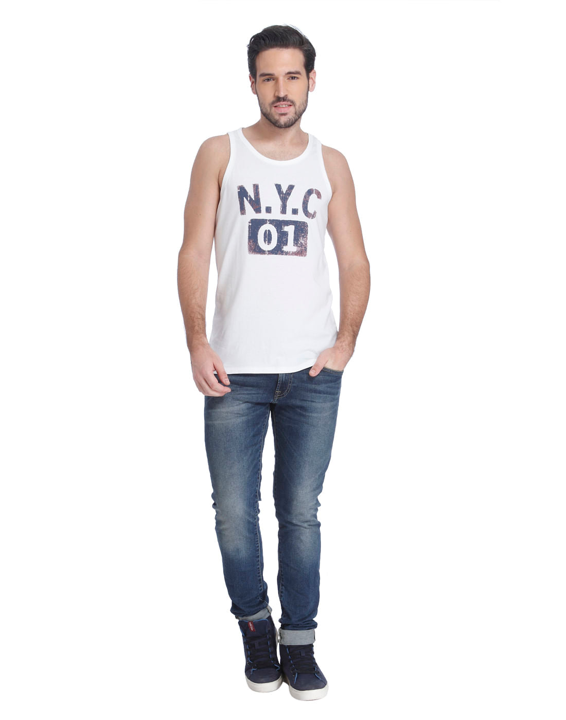 White Graphic Print Tank Top
