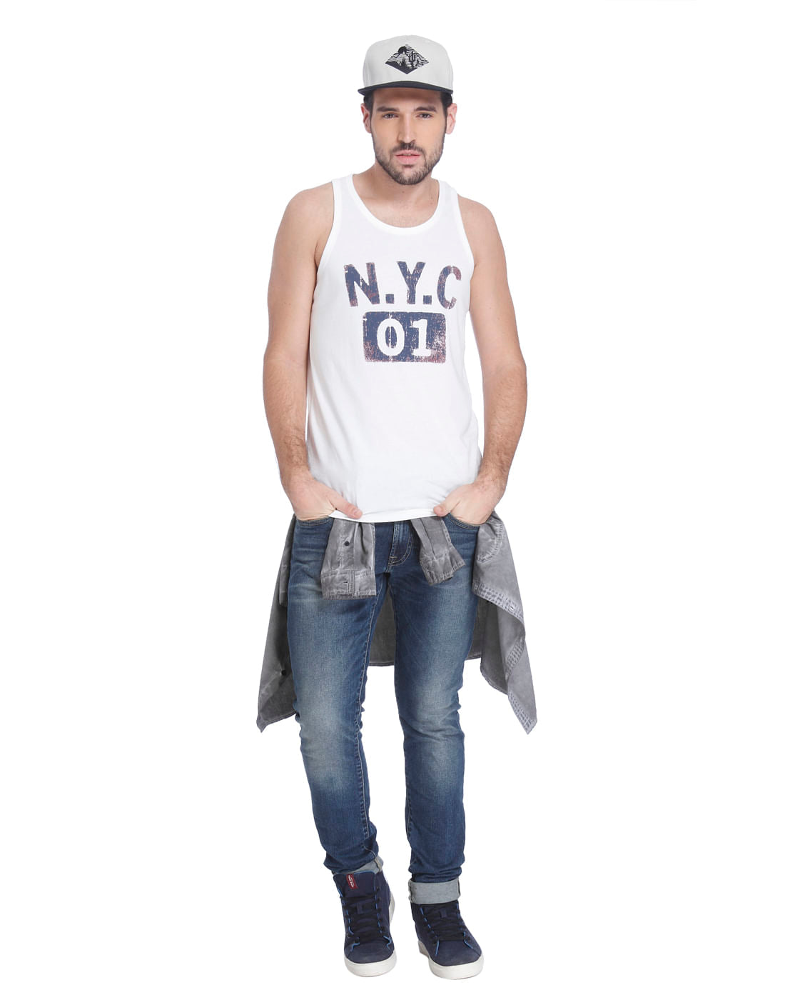 White Graphic Print Tank Top