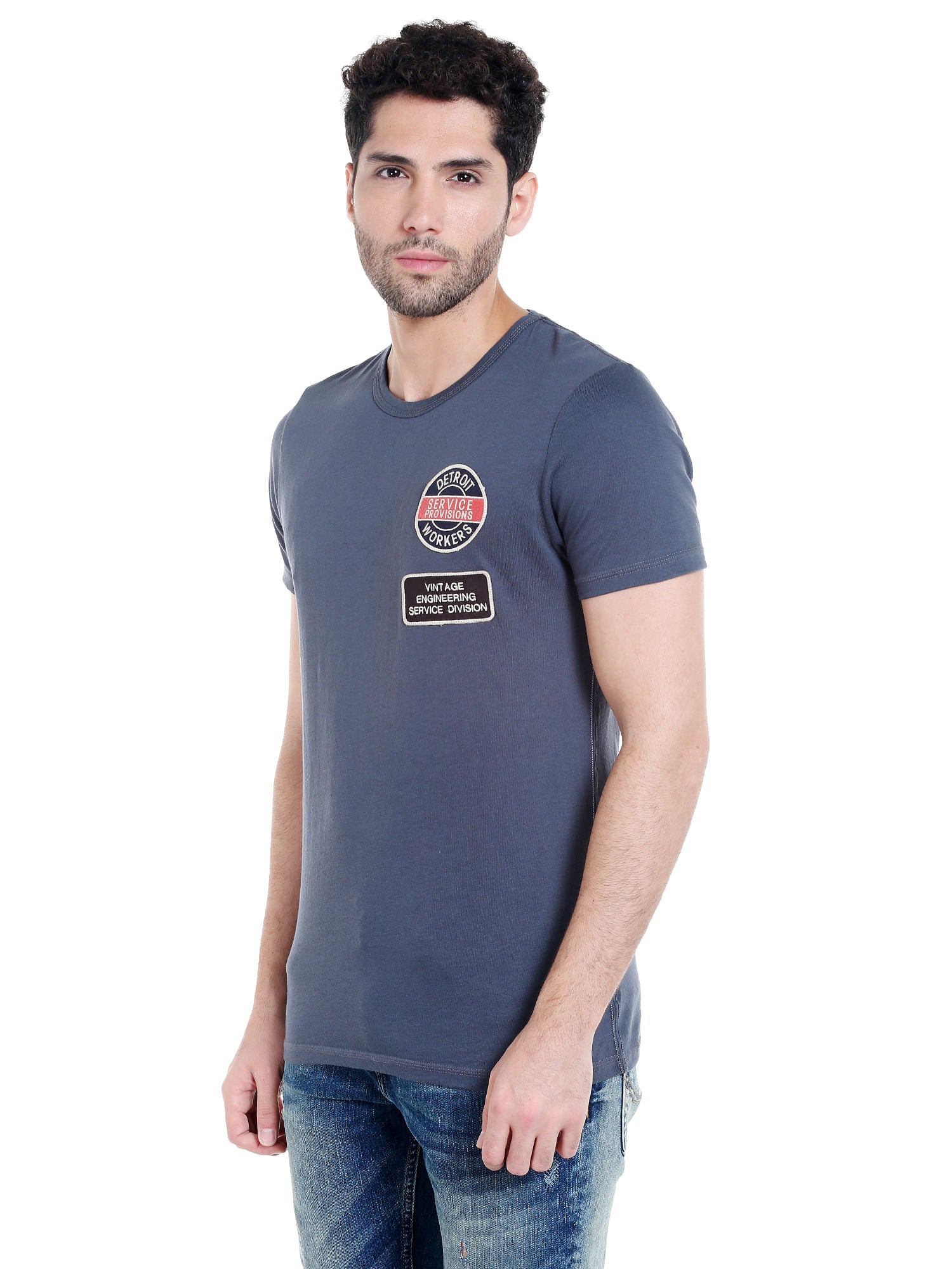 Blue Badge Print Crew Neck T-Shirt