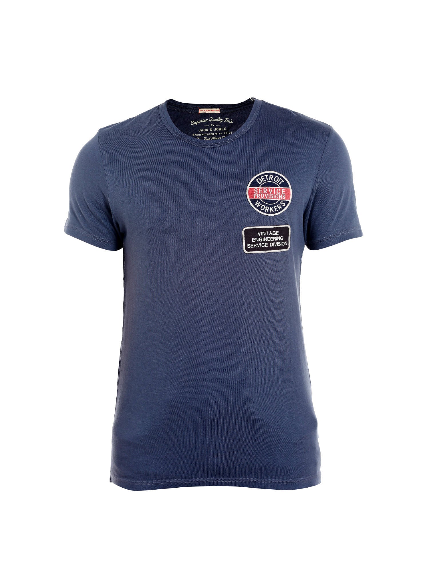 Blue Badge Print Crew Neck T-Shirt