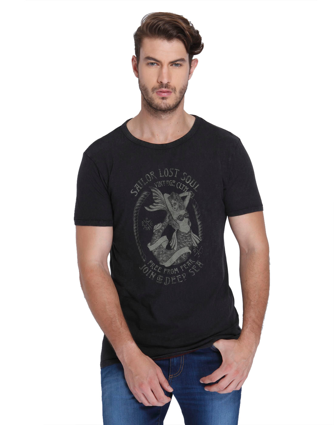 Black Graphic Print Crew Neck T-Shirt