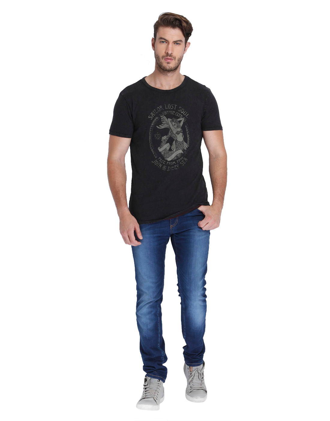 Black Graphic Print Crew Neck T-Shirt