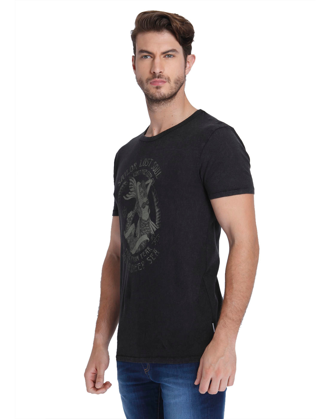 Black Graphic Print Crew Neck T-Shirt