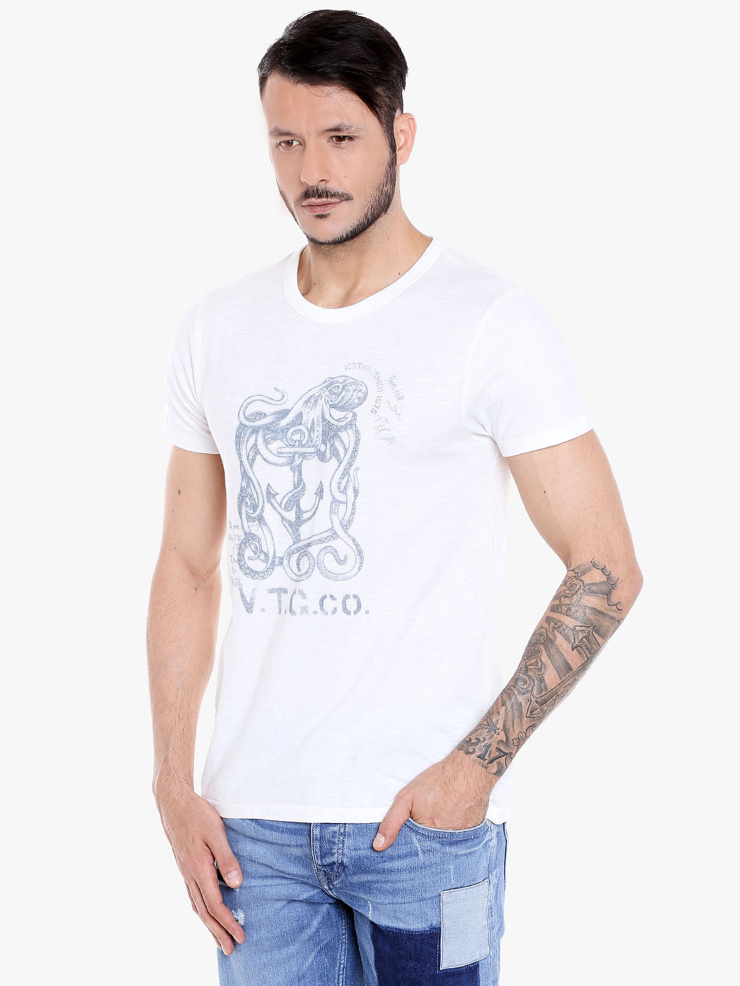 White Graphic Print Crew Neck T-Shirt