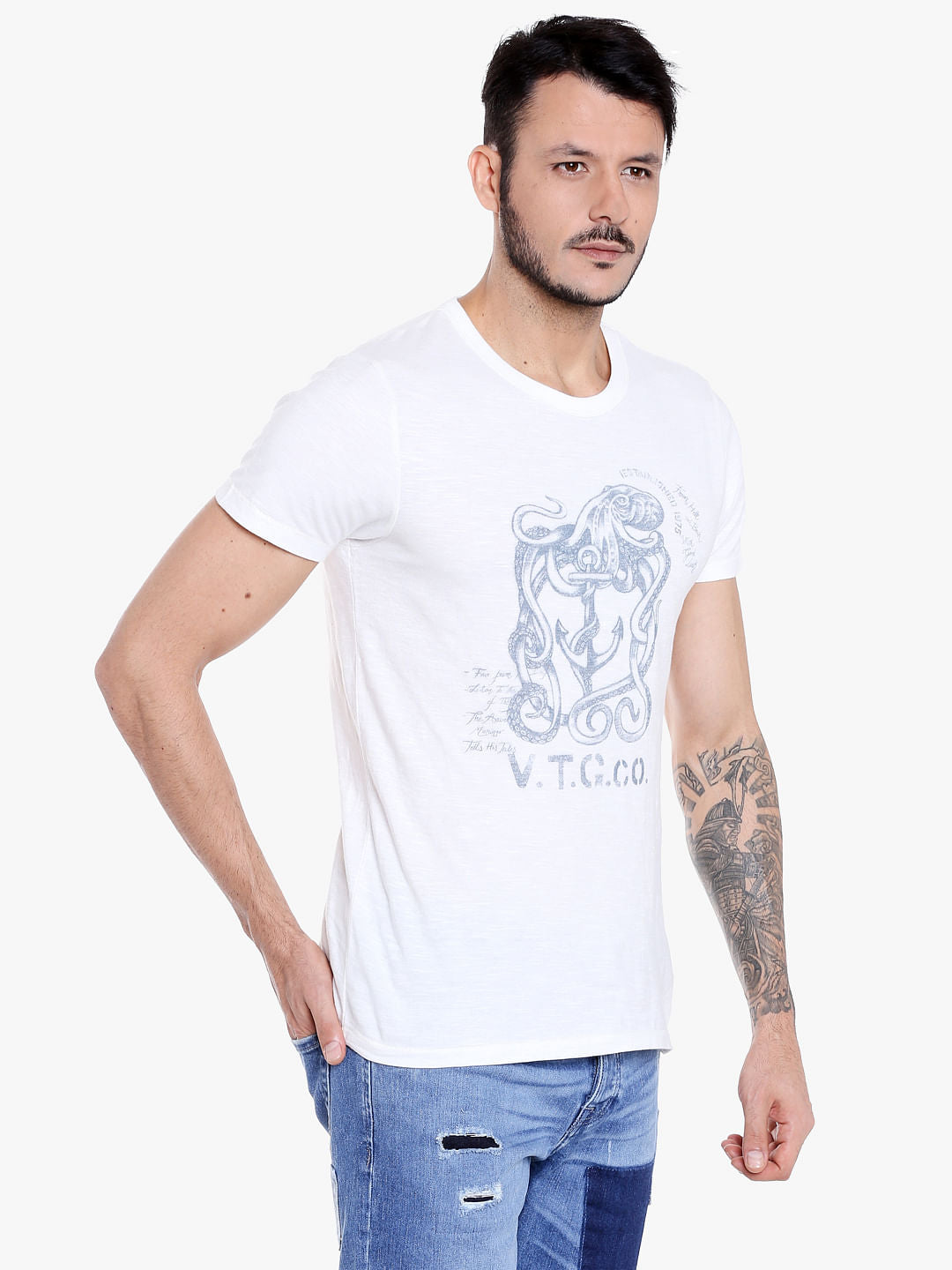 White Graphic Print Crew Neck T-Shirt