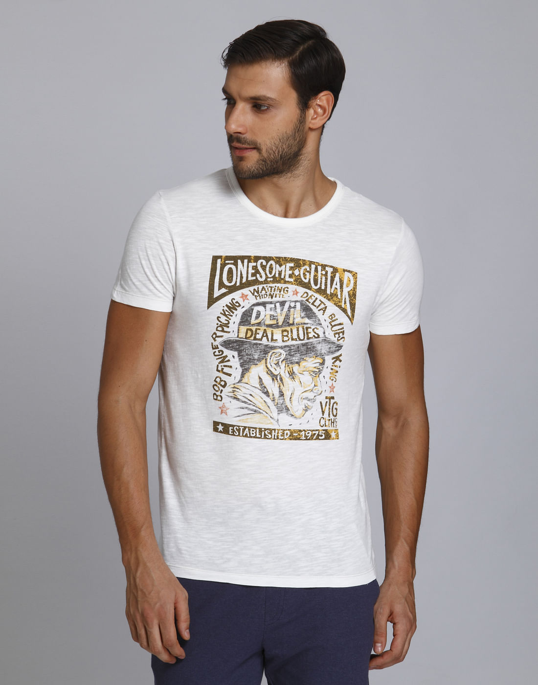 White Graphic Print Crew Neck T-Shirt