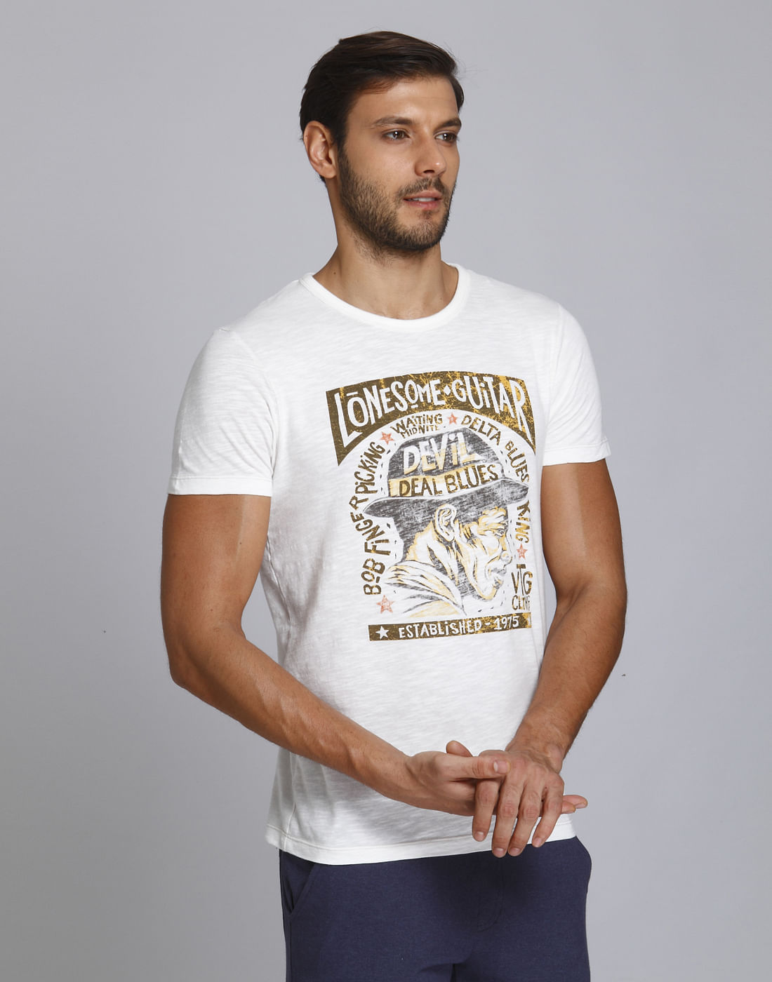 White Graphic Print Crew Neck T-Shirt