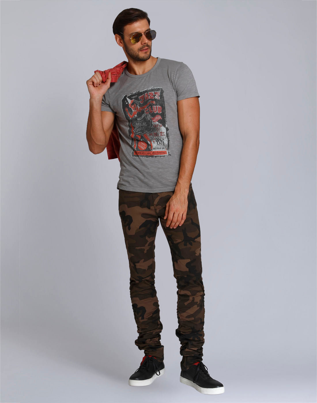 Grey Graphic Print Crew Neck T-Shirt