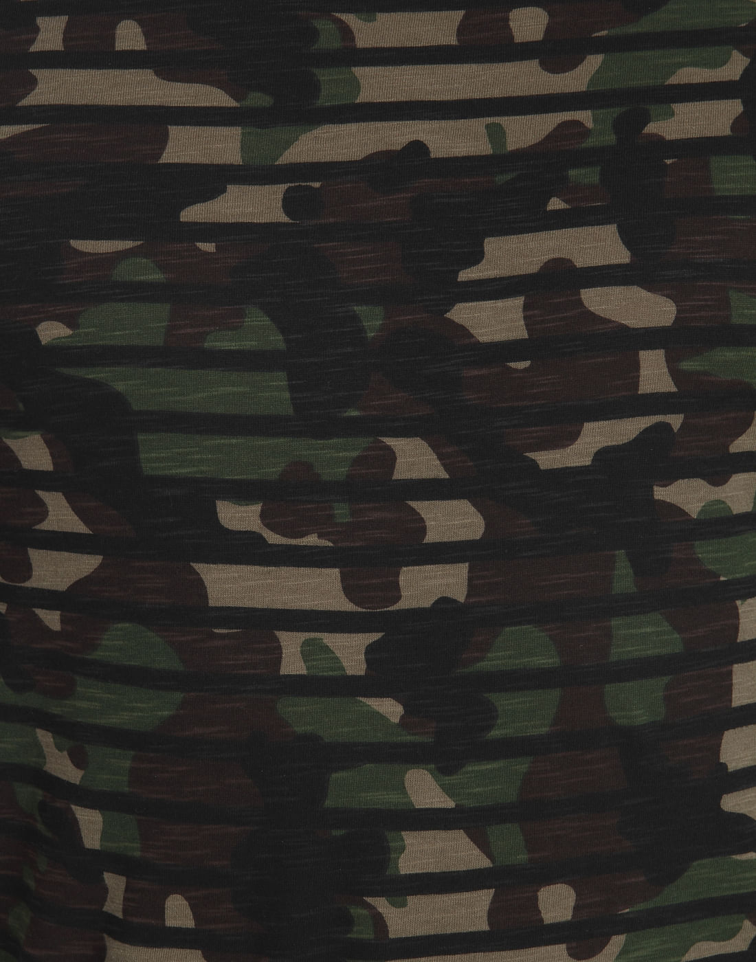 Green Camo Print Striped Crew Neck T-Shirt