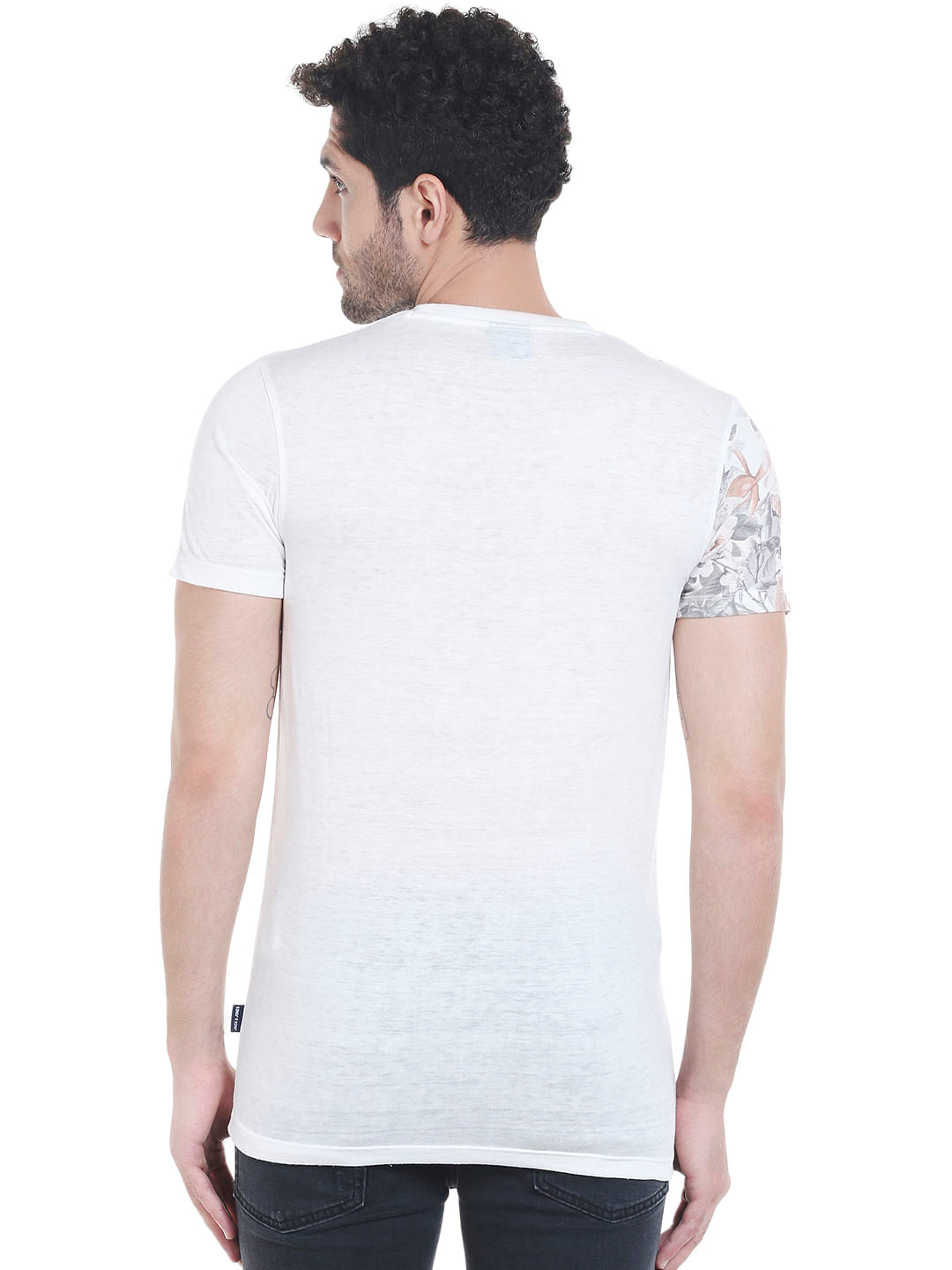 White Floral Print Crew Neck T-Shirt