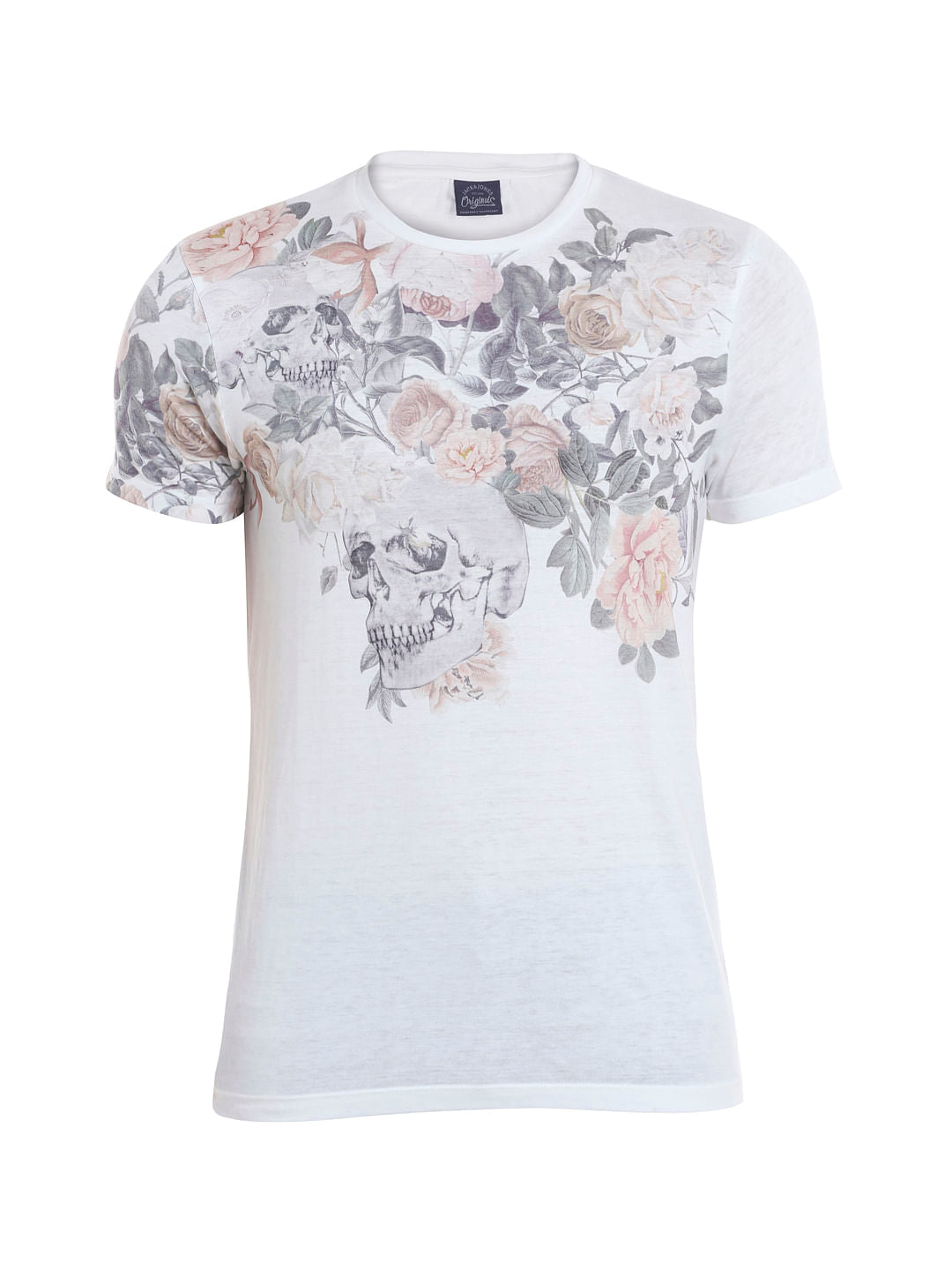 White Floral Print Crew Neck T-Shirt