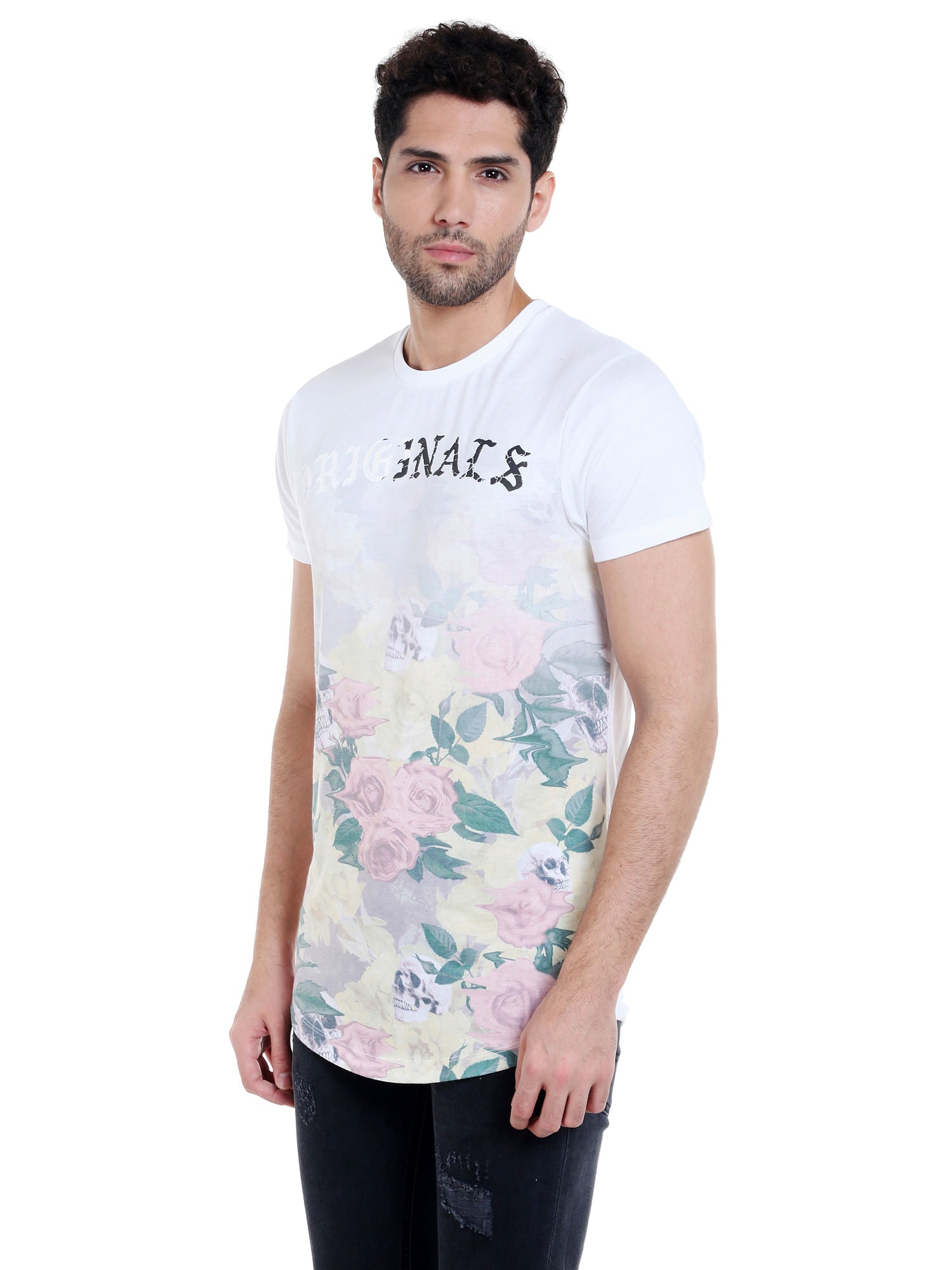 White Floral Print Crew Neck T-Shirt