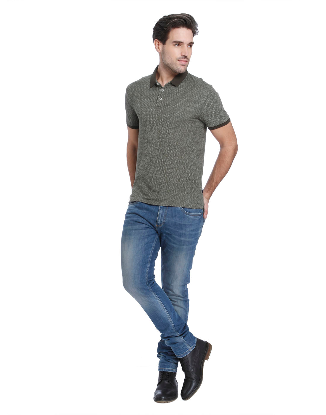 Green Printed Polo T-Shirt