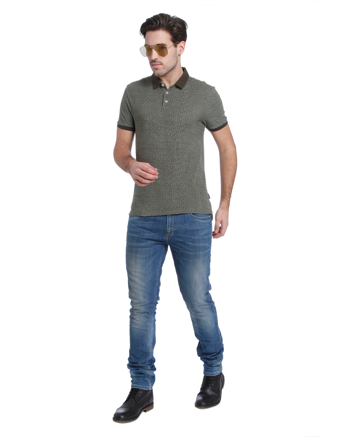 Green Printed Polo T-Shirt