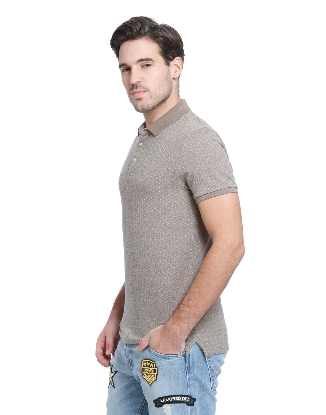 Grey Printed Polo T-Shirt