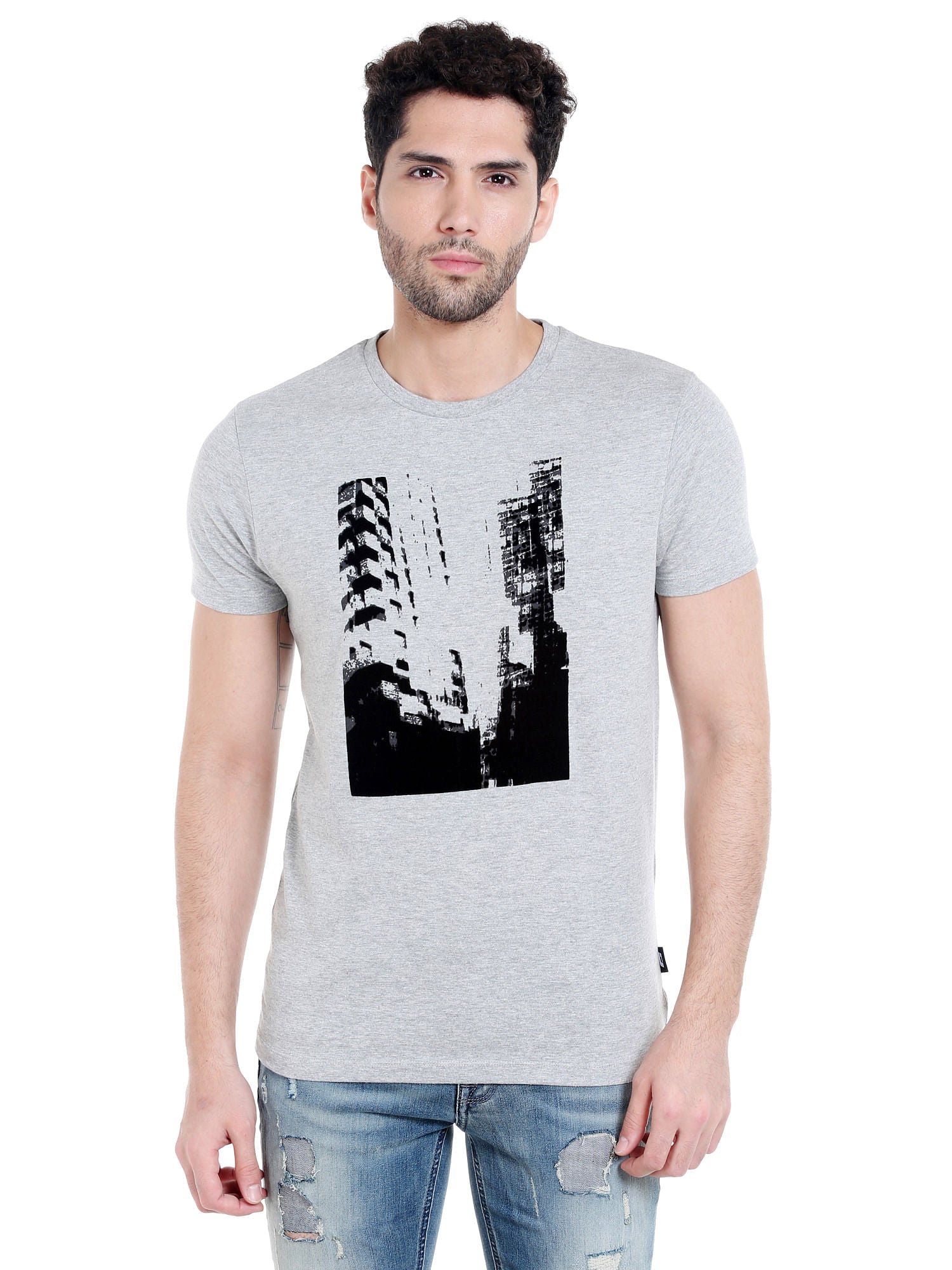 Light Grey Graphic Print Crew Neck T-Shirt