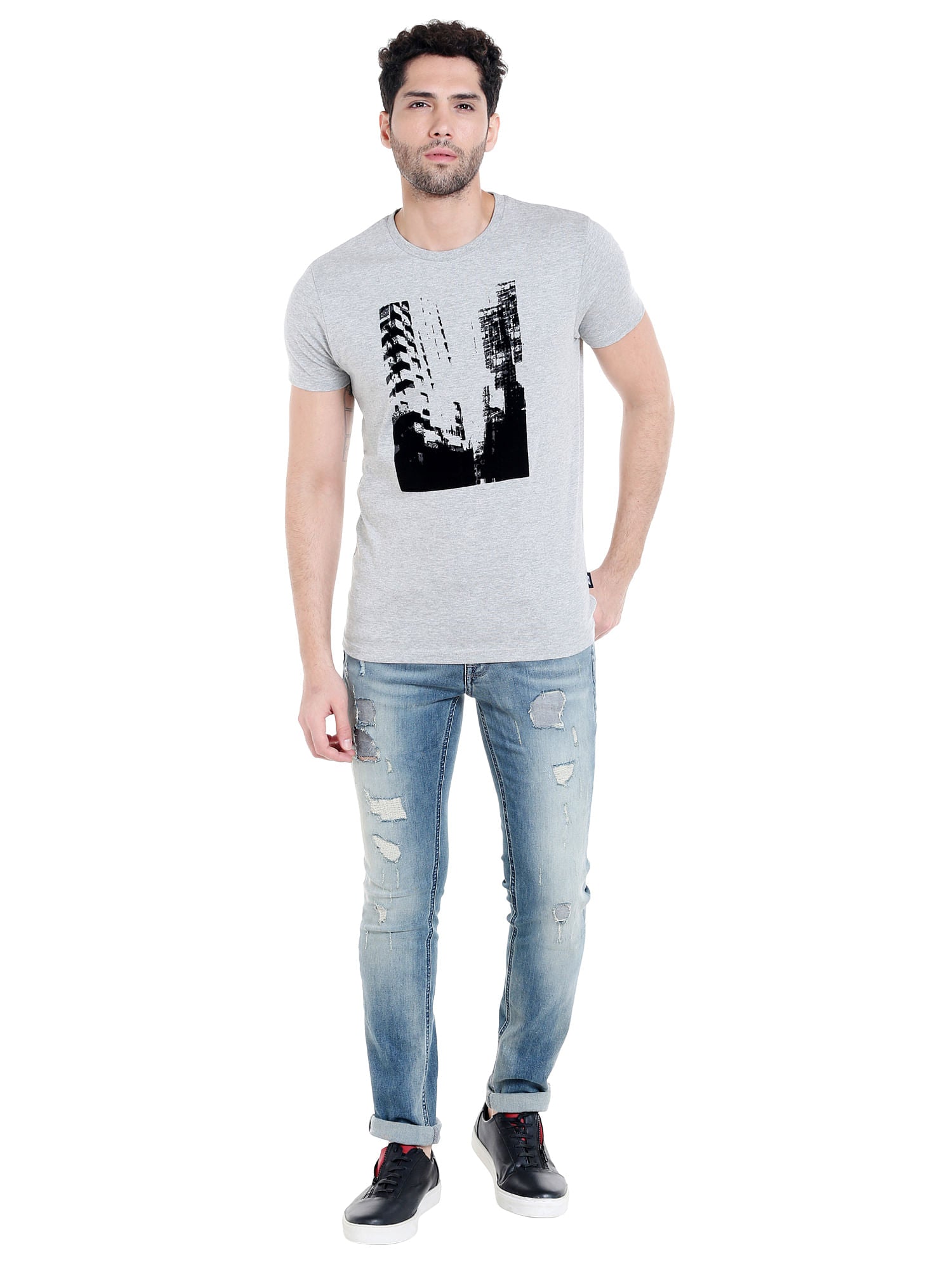 Light Grey Graphic Print Crew Neck T-Shirt