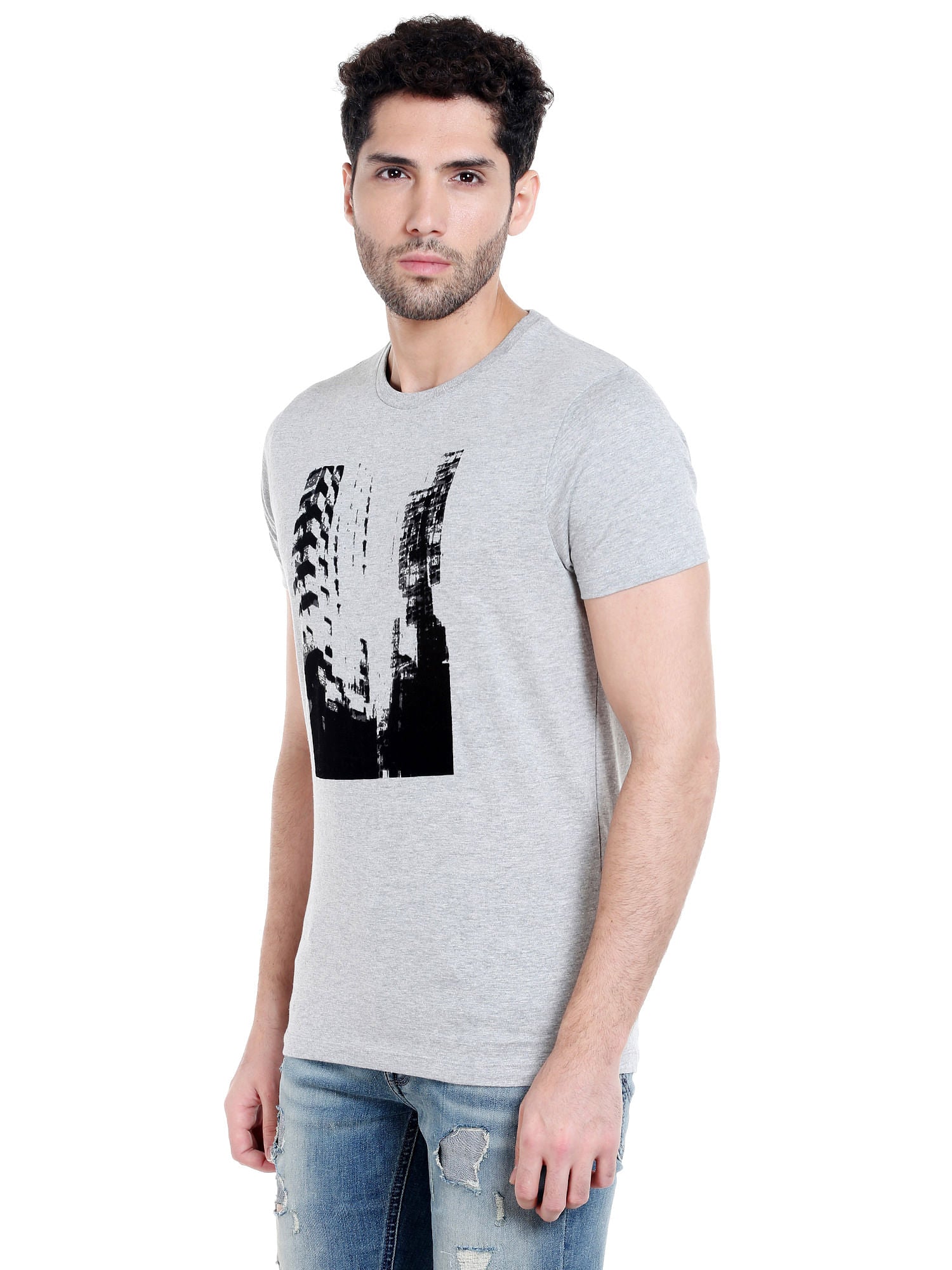 Light Grey Graphic Print Crew Neck T-Shirt
