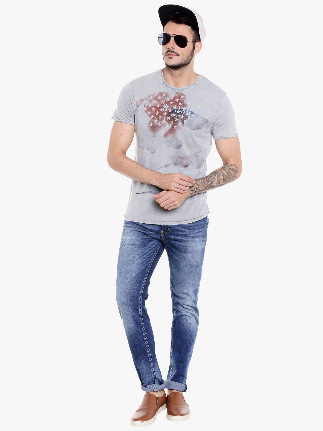 Light Grey Graphic Print Crew Neck T-Shirt
