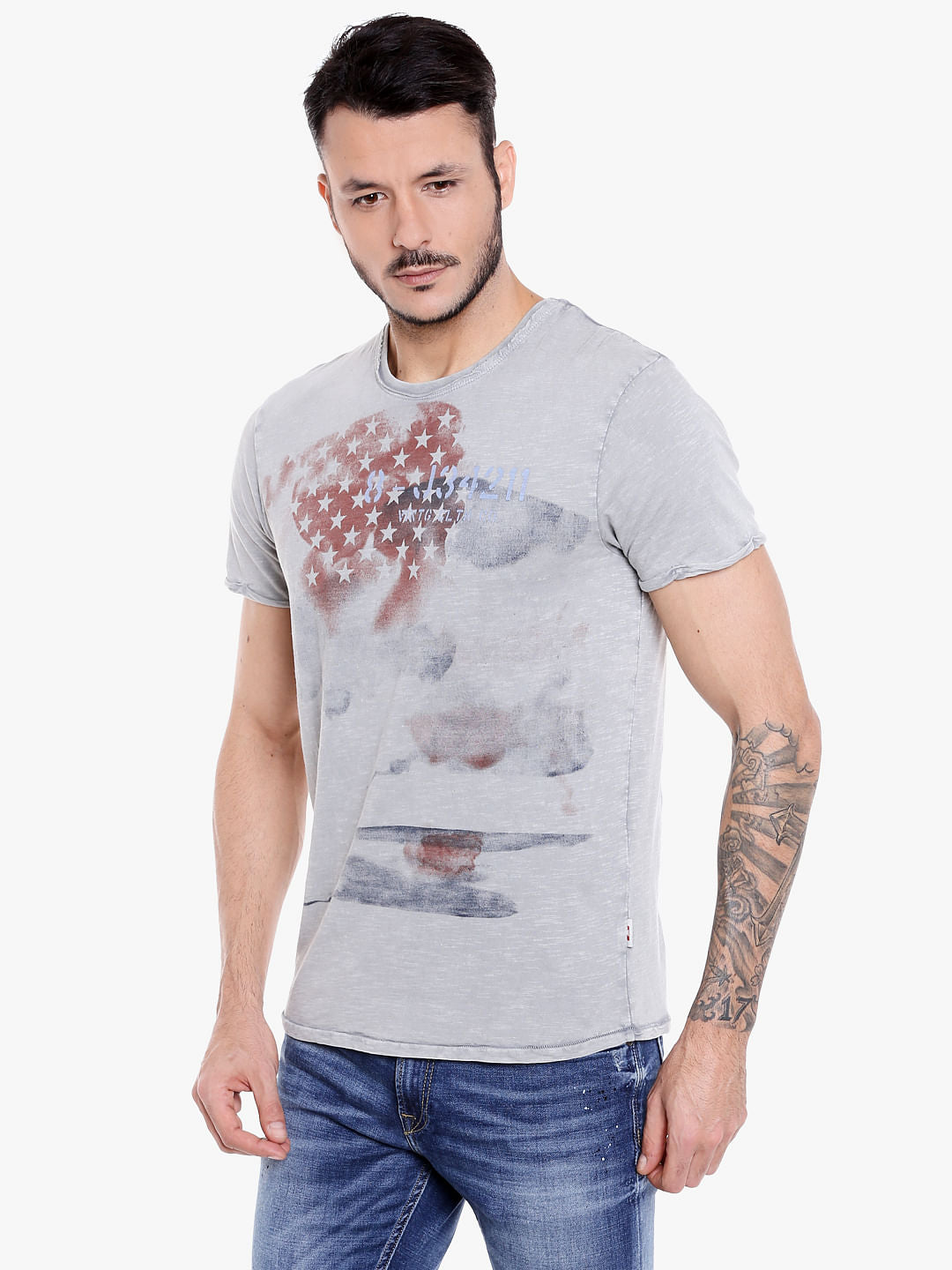 Light Grey Graphic Print Crew Neck T-Shirt