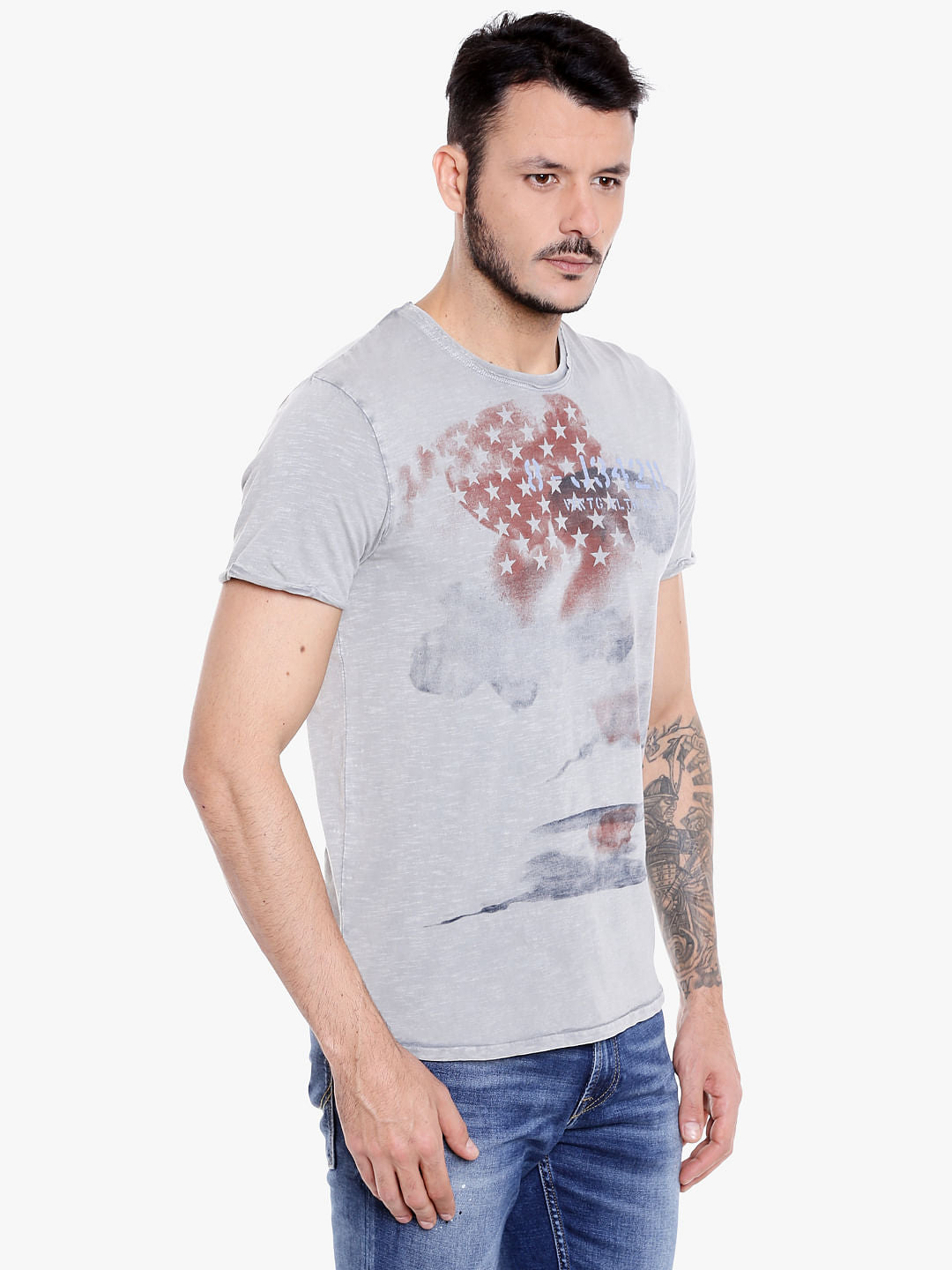 Light Grey Graphic Print Crew Neck T-Shirt
