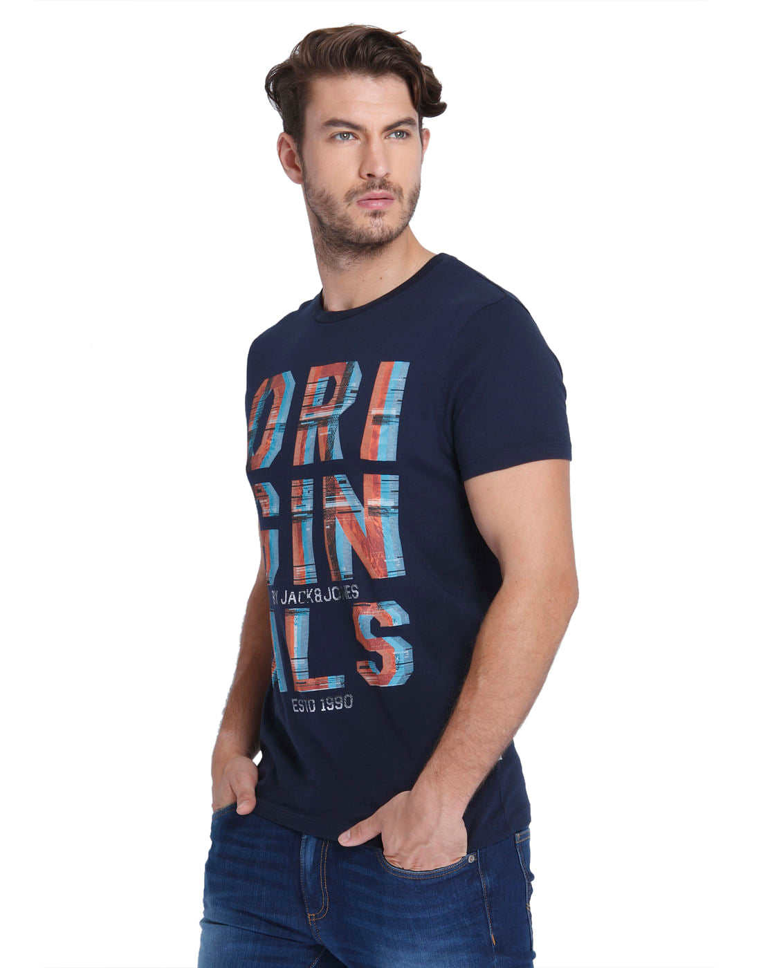 Dark Blue Graphic Print Crew Neck T-Shirt