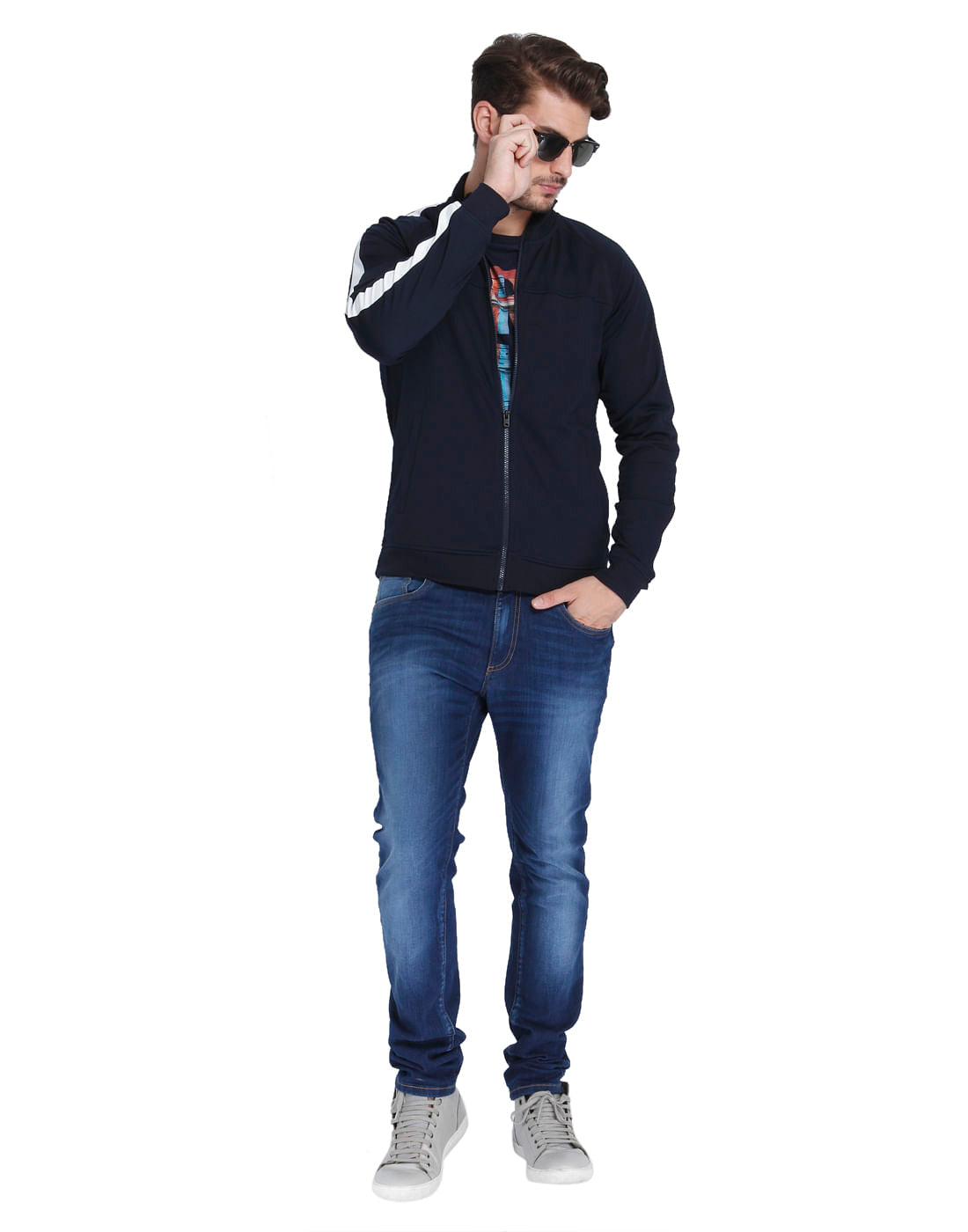 Dark Blue Graphic Print Crew Neck T-Shirt
