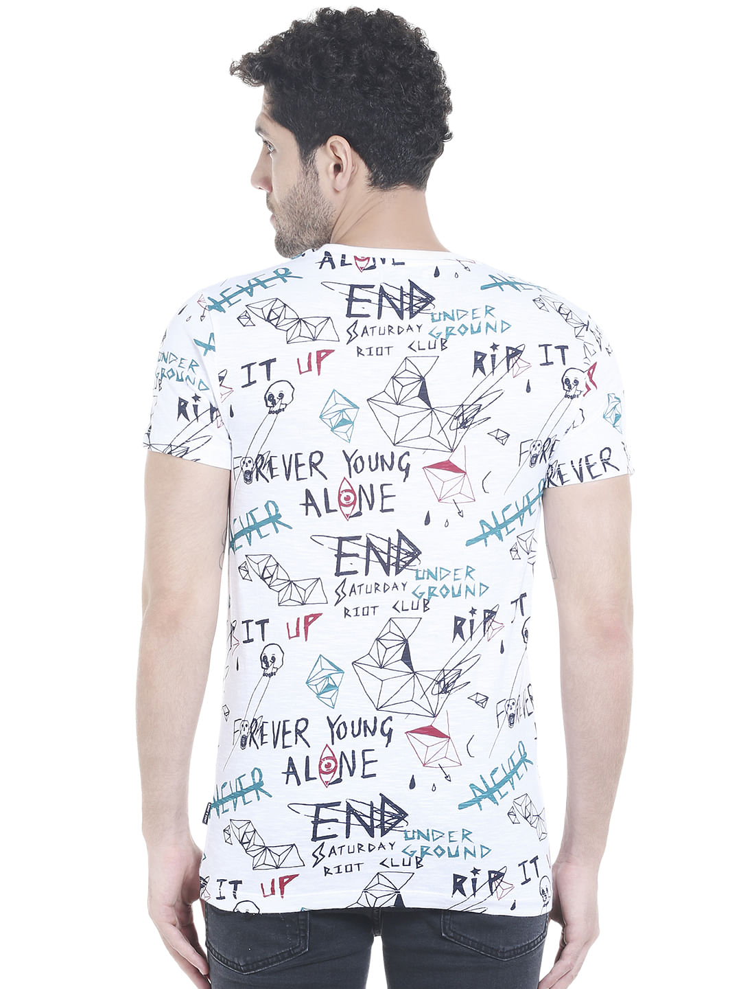 White Scribble Print Crew Neck T-Shirt
