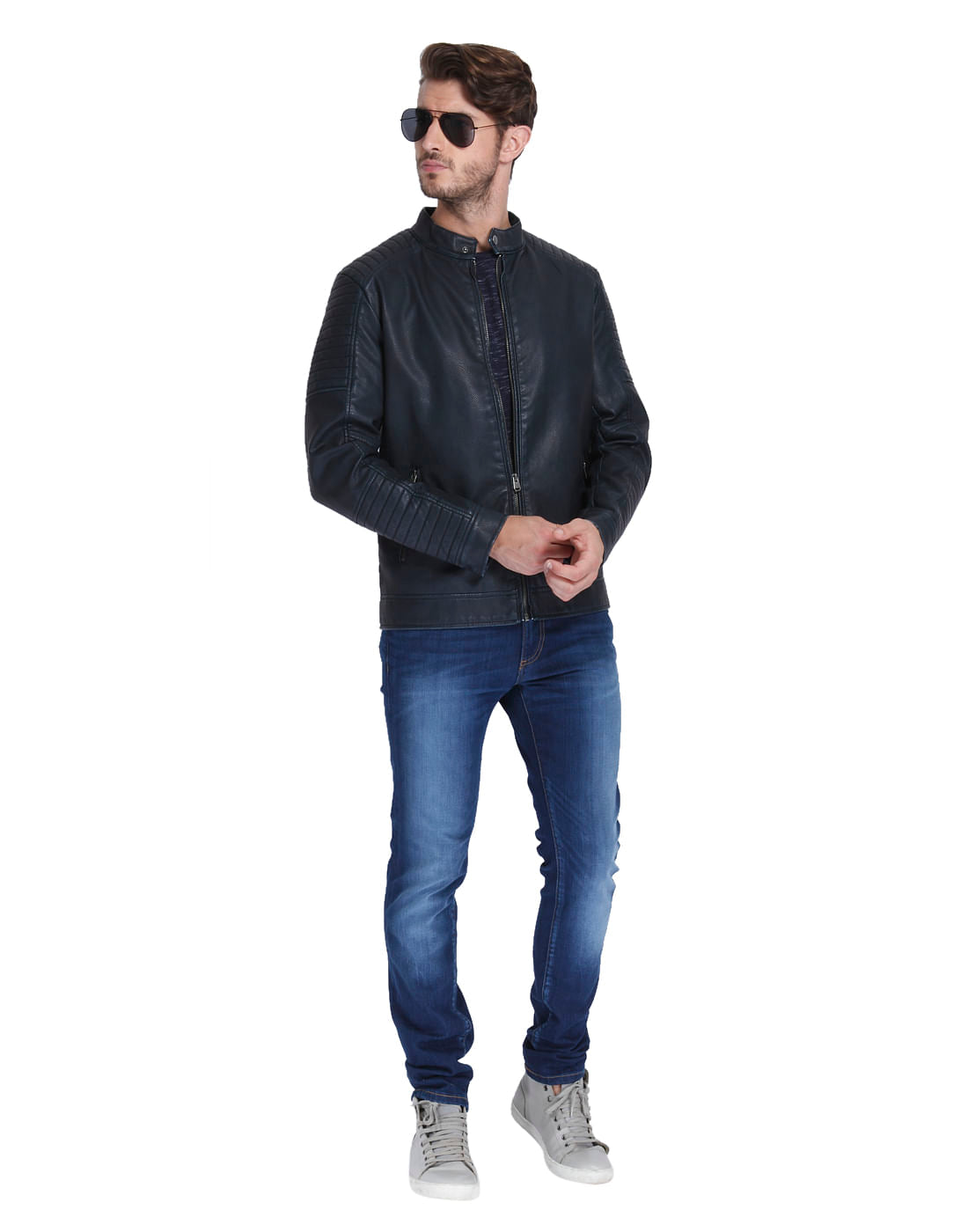 Dark Blue Rose Print Crew Neck T-Shirt