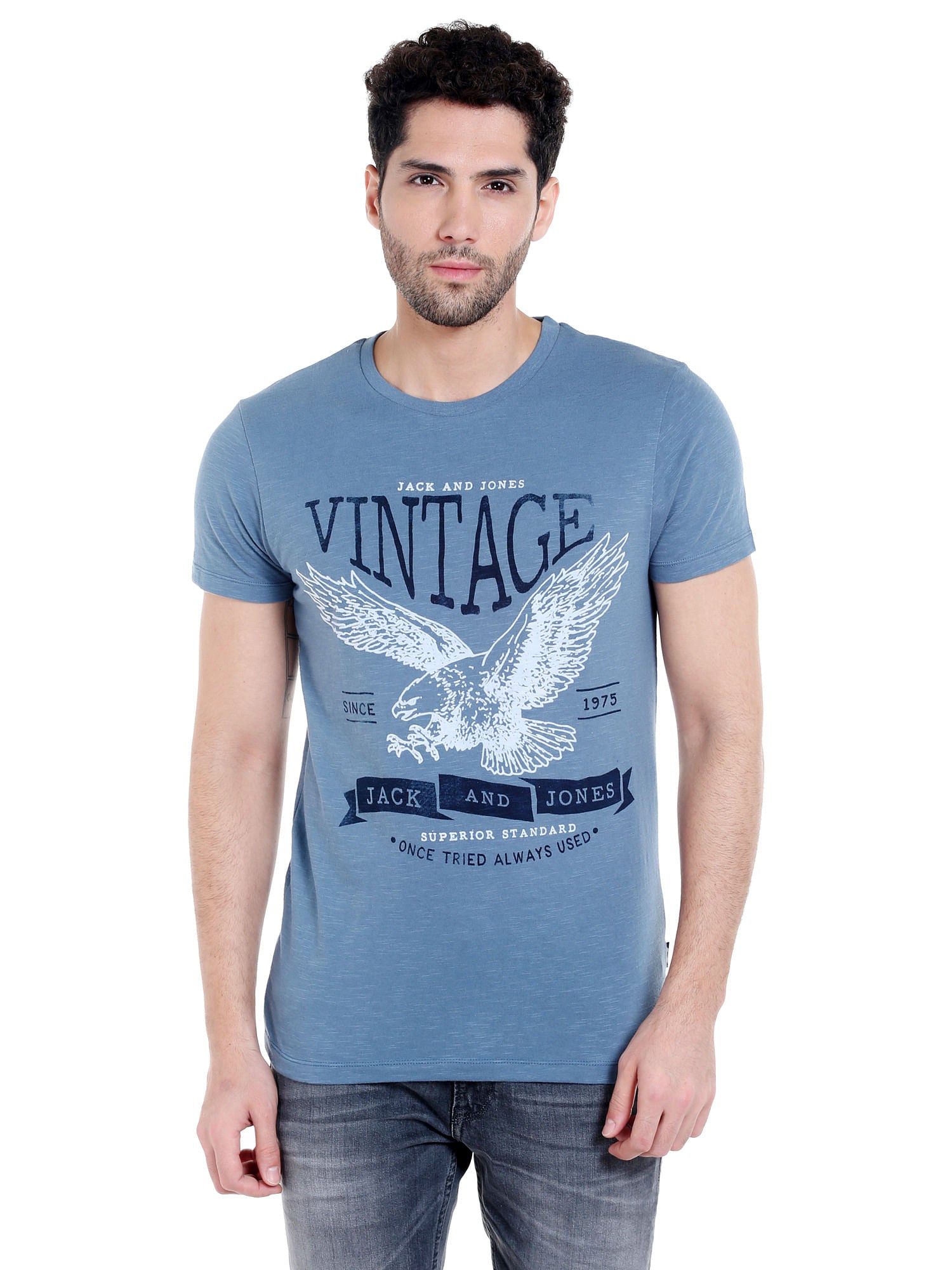 Blue Graphic Print Crew Neck T-Shirt