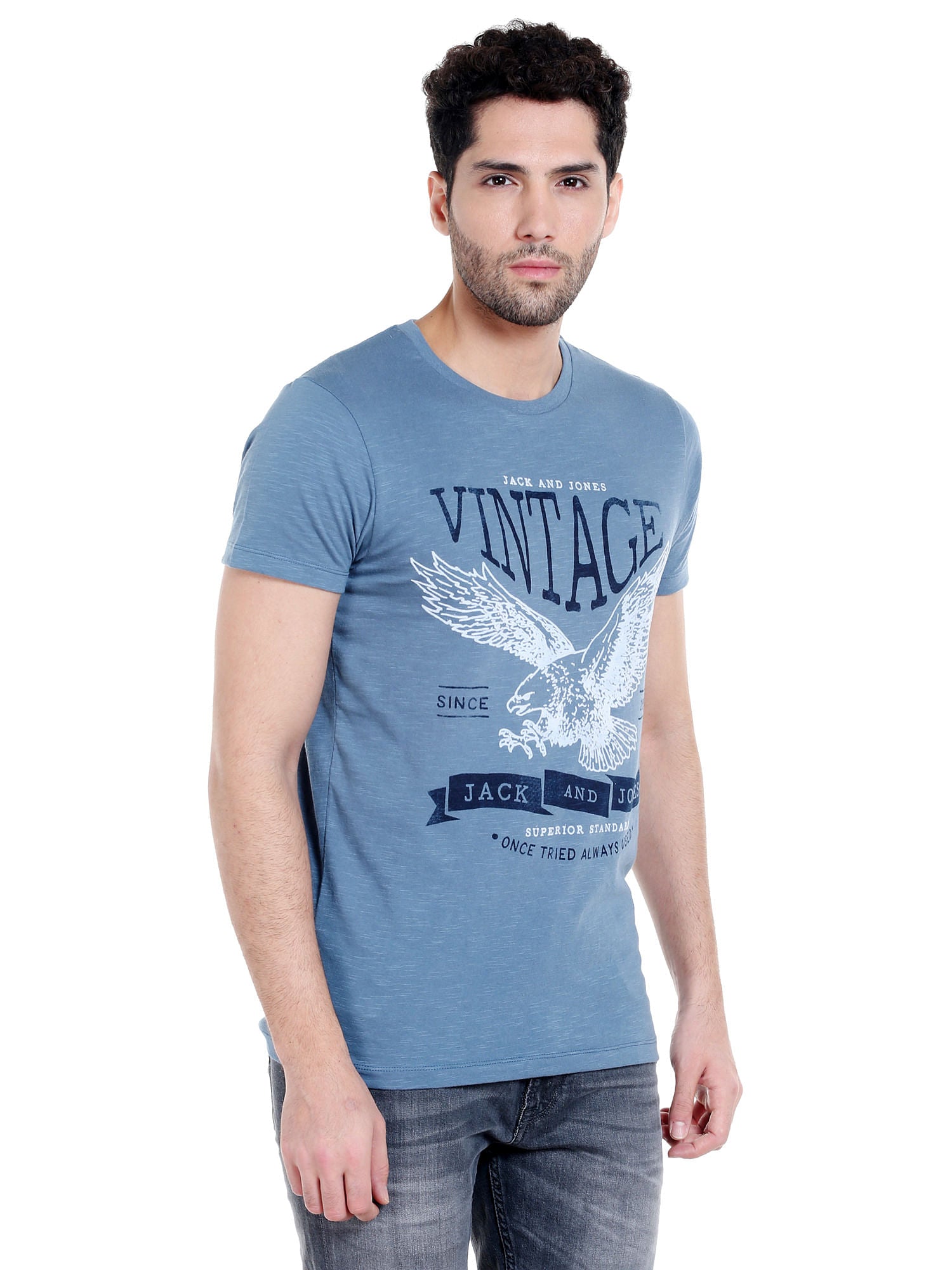 Blue Graphic Print Crew Neck T-Shirt