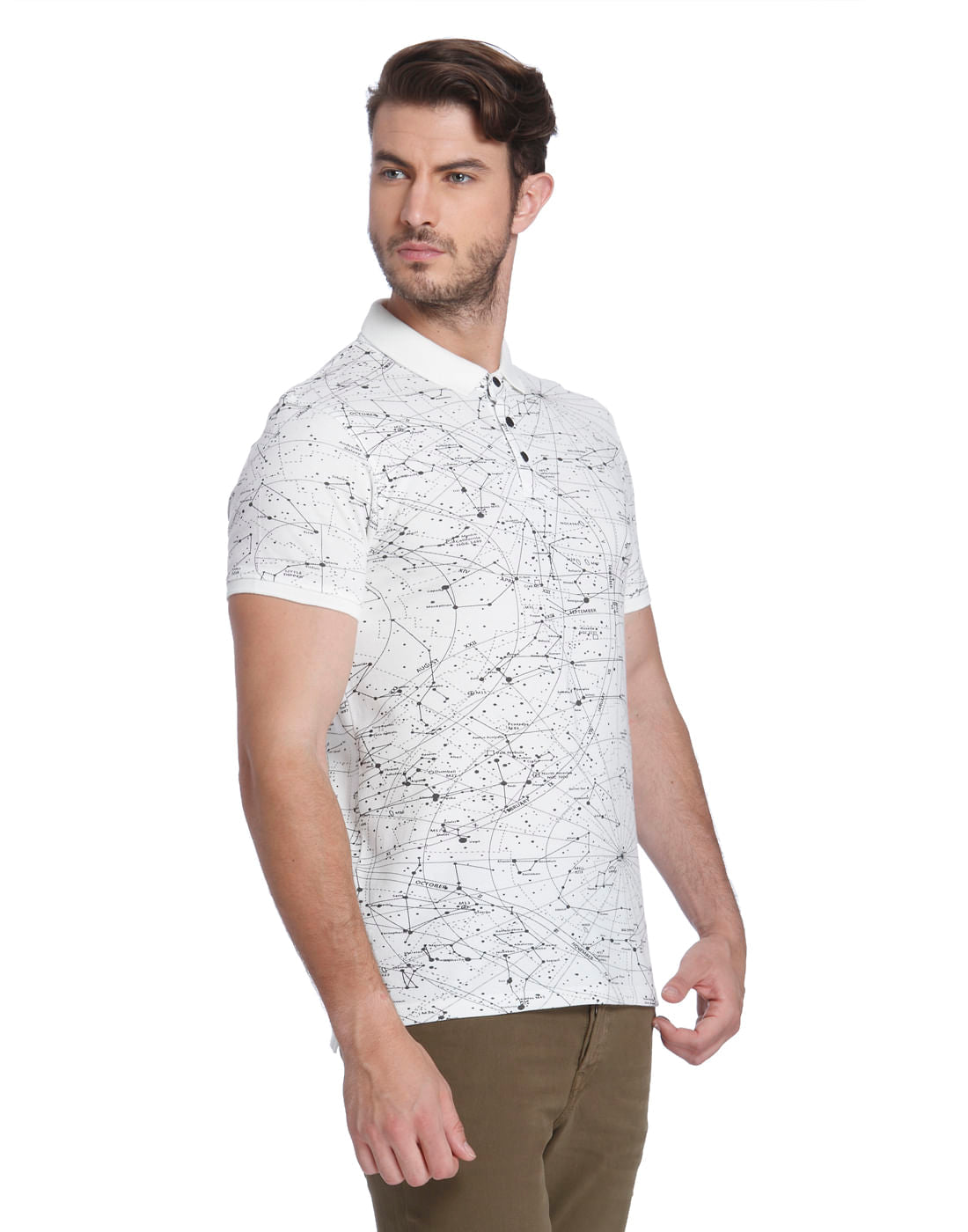 White Astronomical Print Polo T-Shirt