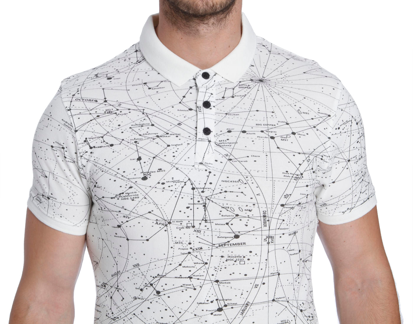 White Astronomical Print Polo T-Shirt