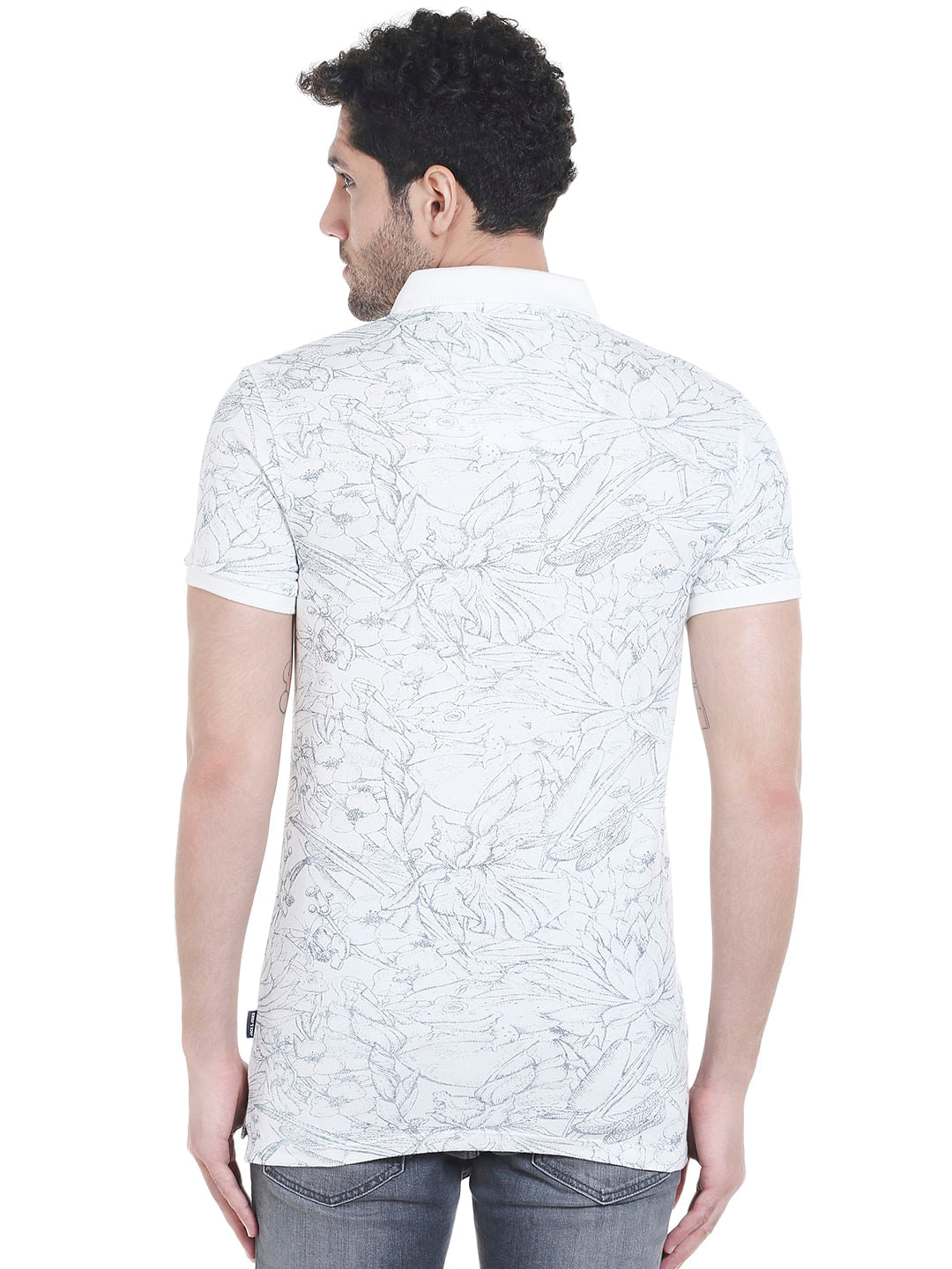 White All Over Print Polo T-Shirt