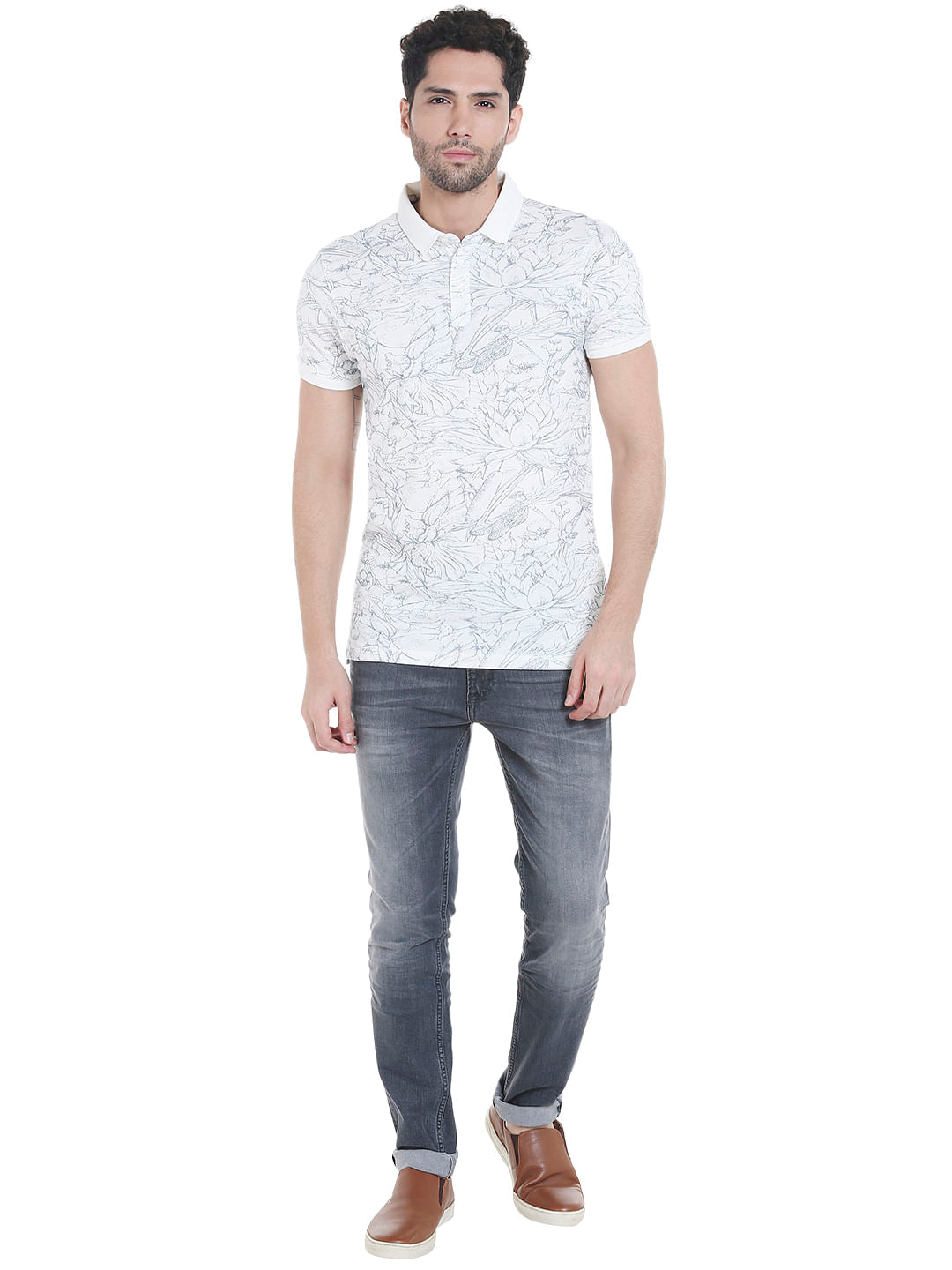 White All Over Print Polo T-Shirt