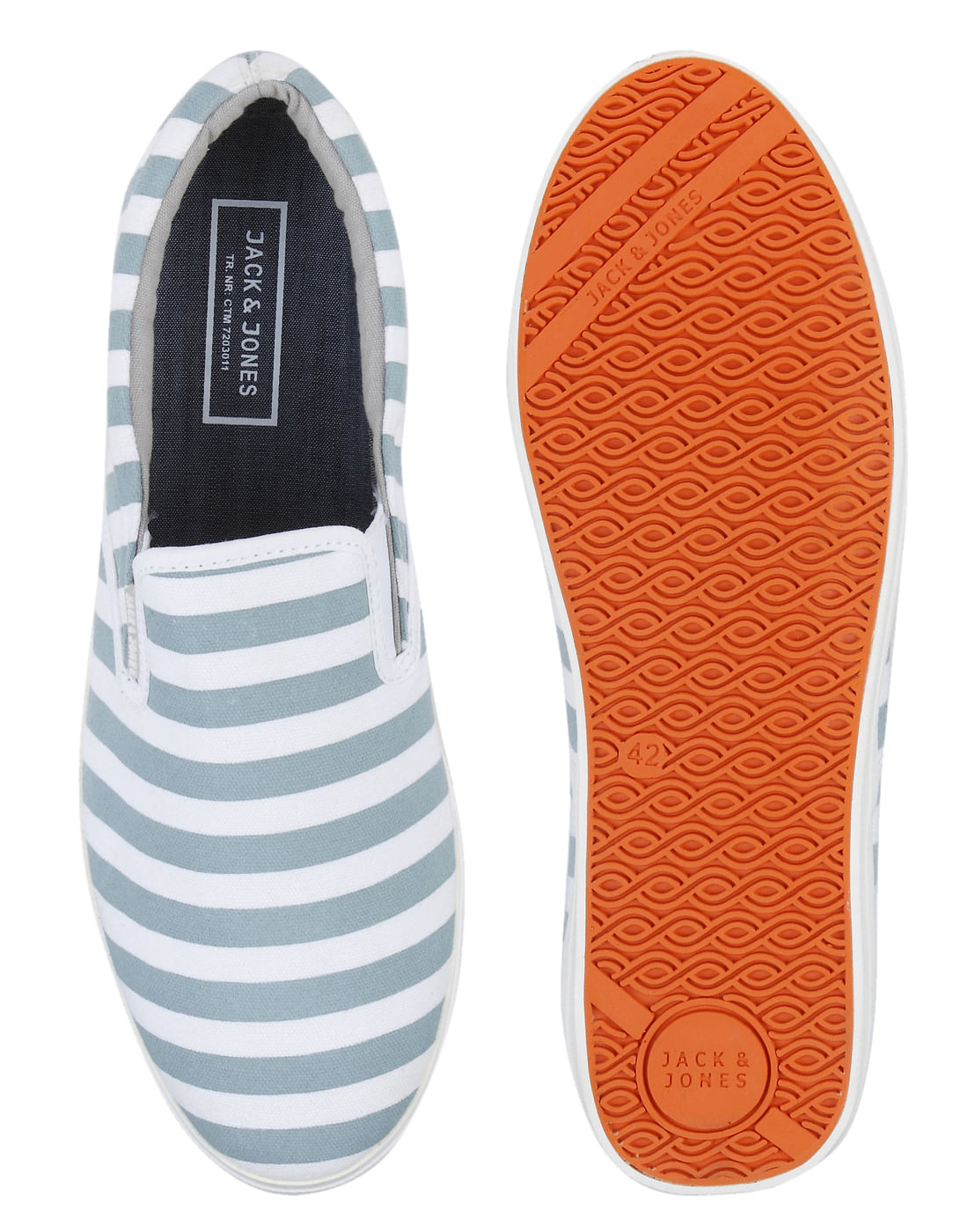 Aqua Blue Striped Slip Ons