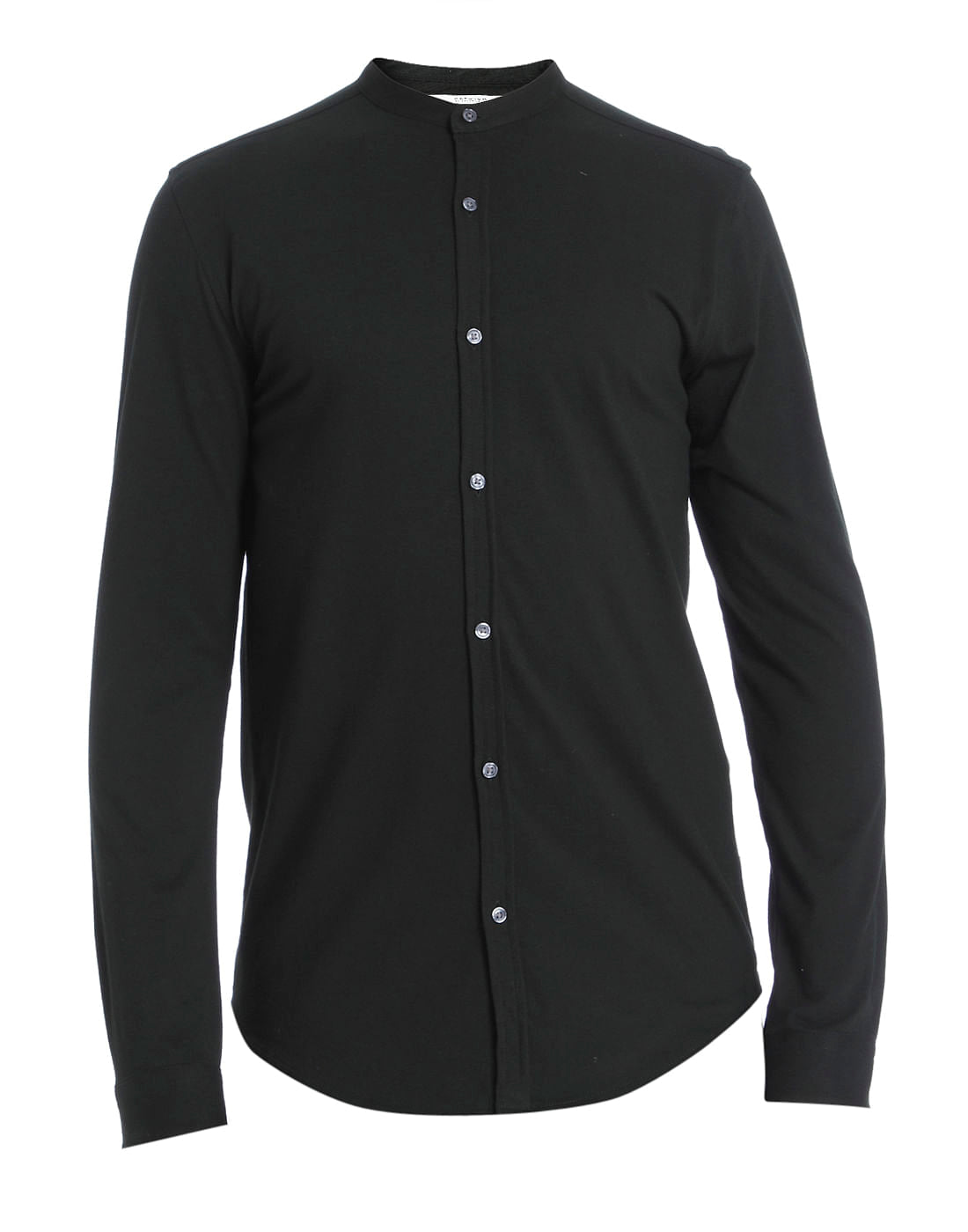 Black Mandarin Collar Slim Fit Shirt