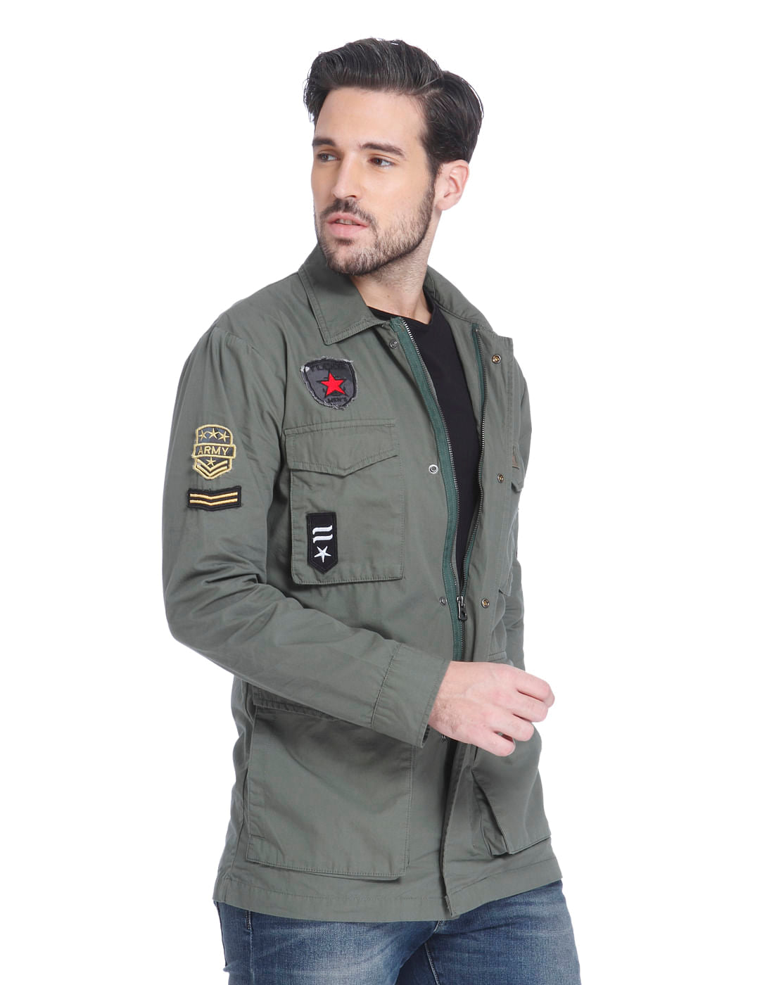 Military Green Badge Detail Shirt