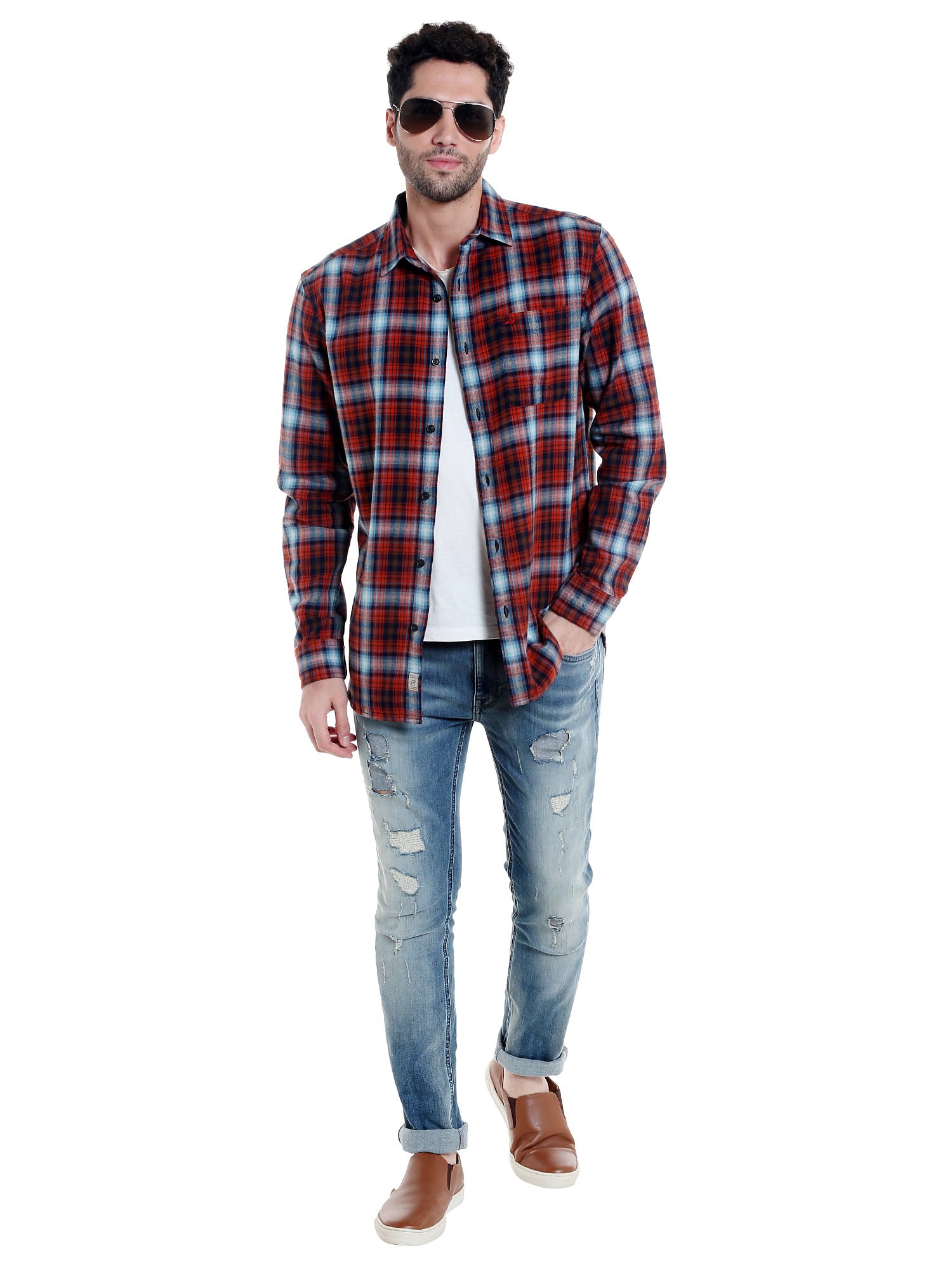 Red & Blue Check Slim Fit Shirt