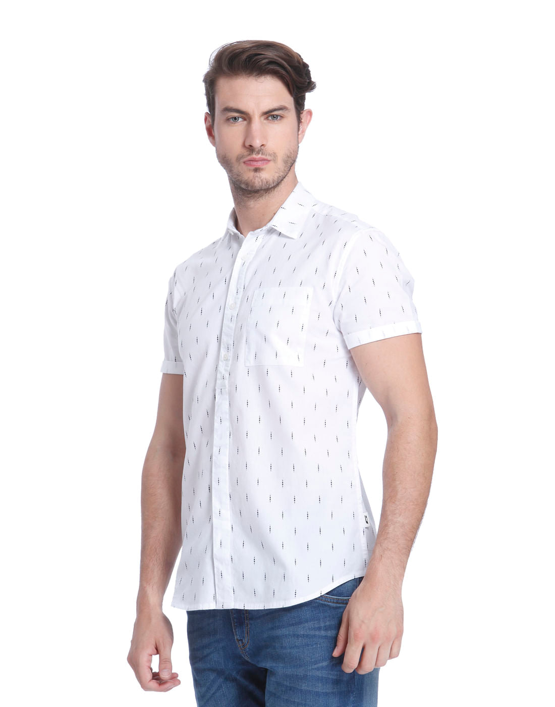 White Printed Slim Fit Shirt