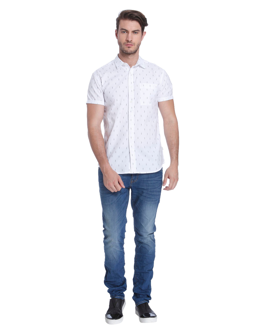 White Printed Slim Fit Shirt
