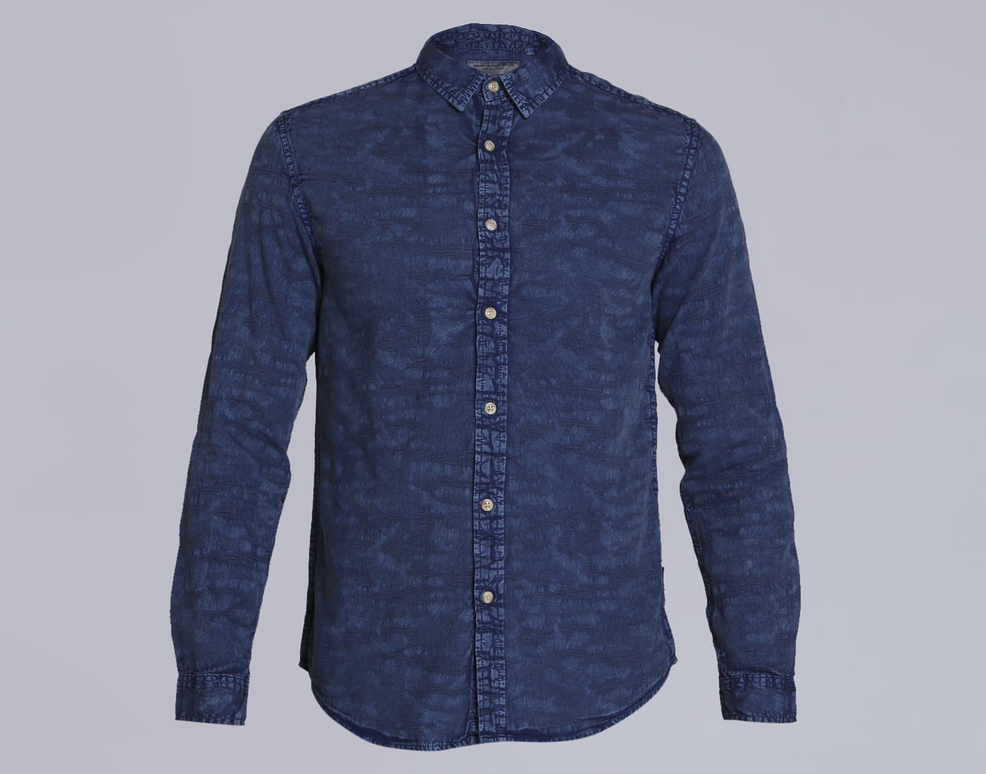 Blue Textured Slim Fit Shirt