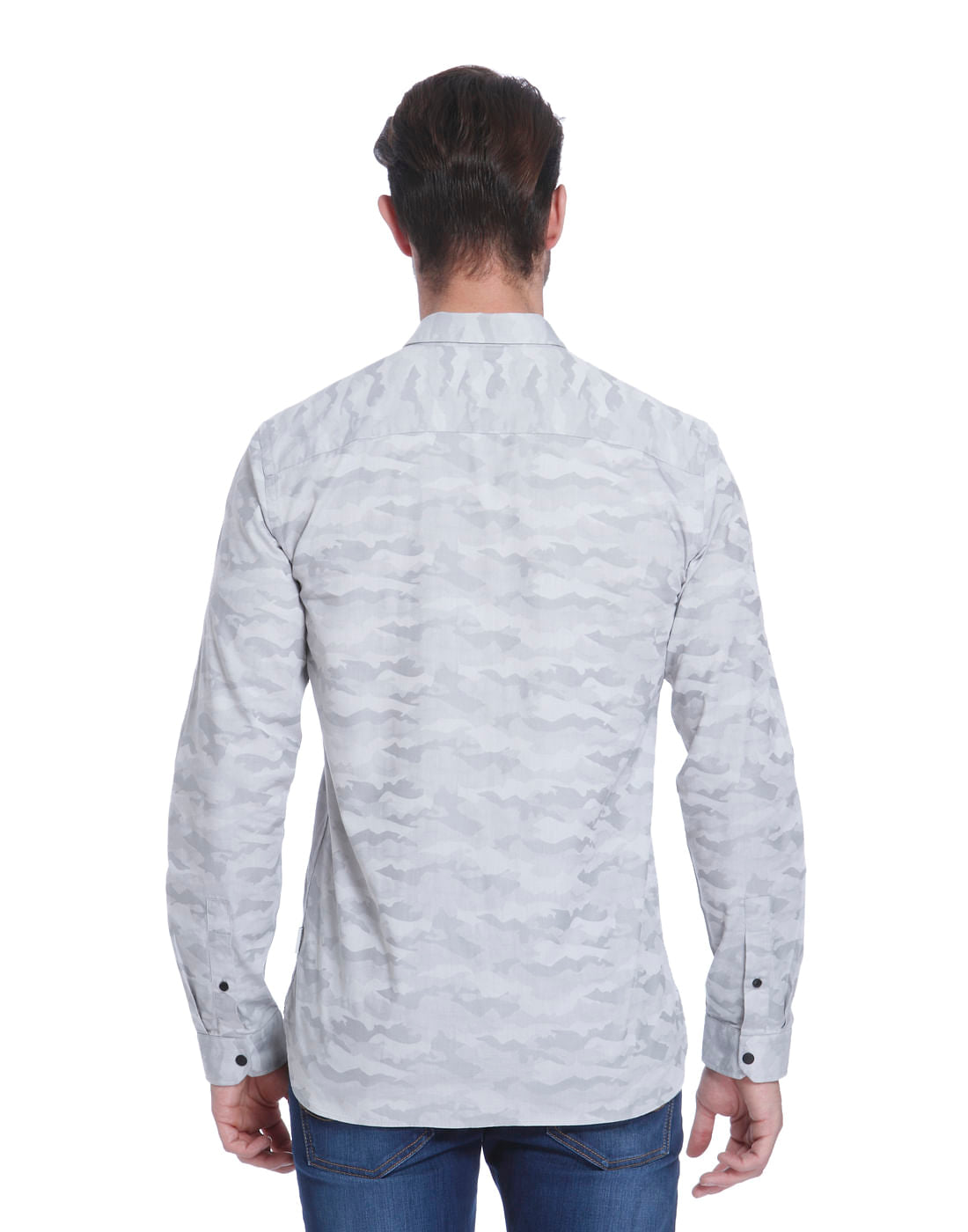Grey Self Print Slim Fit Shirt
