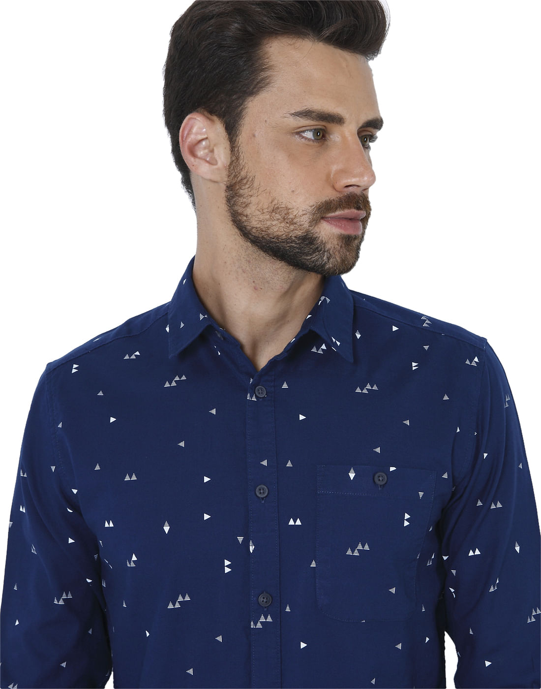 Dark Blue Triangle Print Slim Shirt