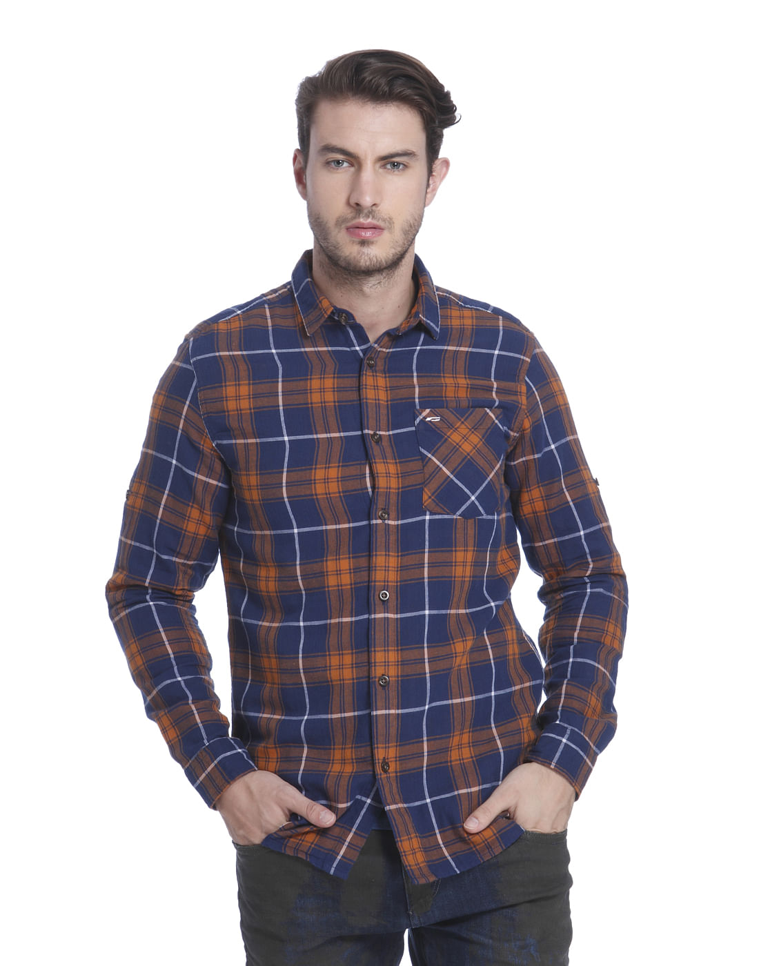 Orange Check Slim Fit Shirt