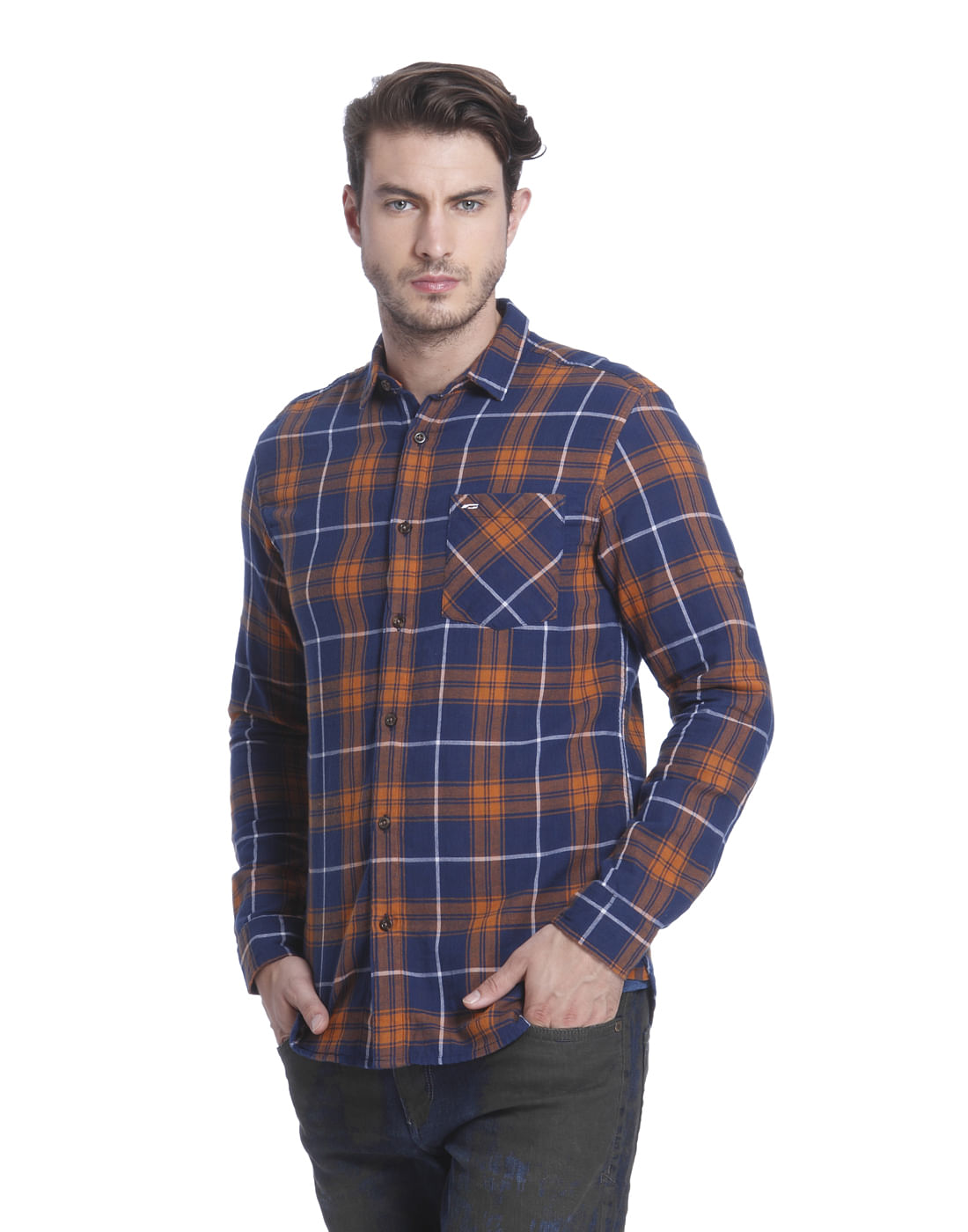 Orange Check Slim Fit Shirt
