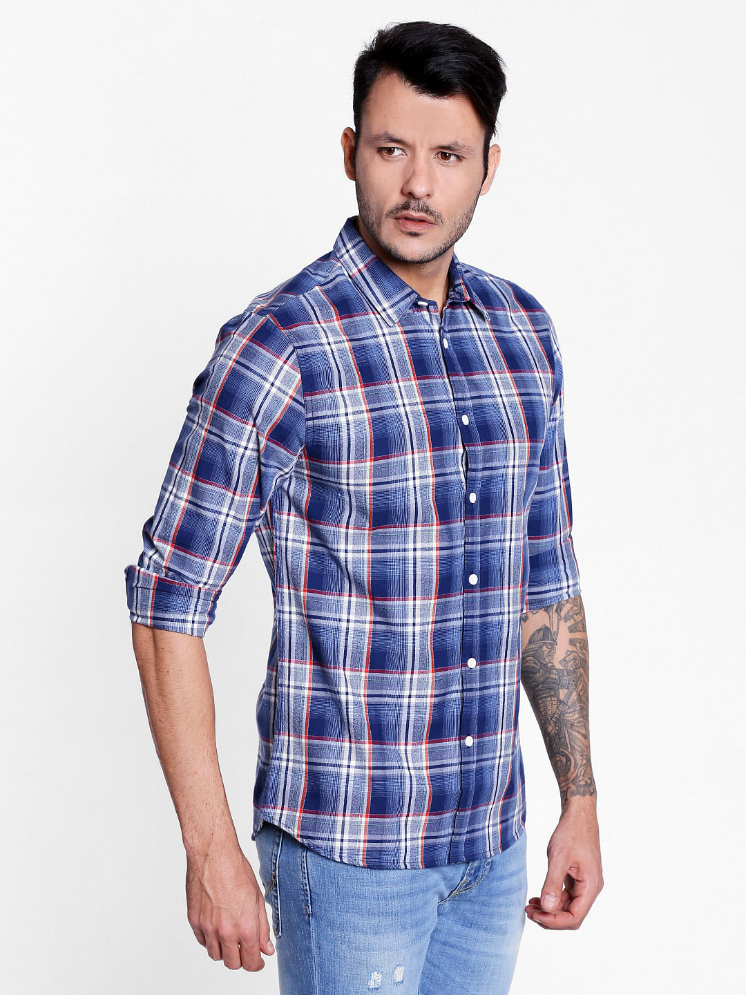 Blue Check Slim Fit Shirt