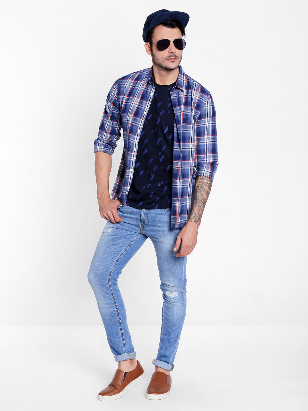 Blue Check Slim Fit Shirt