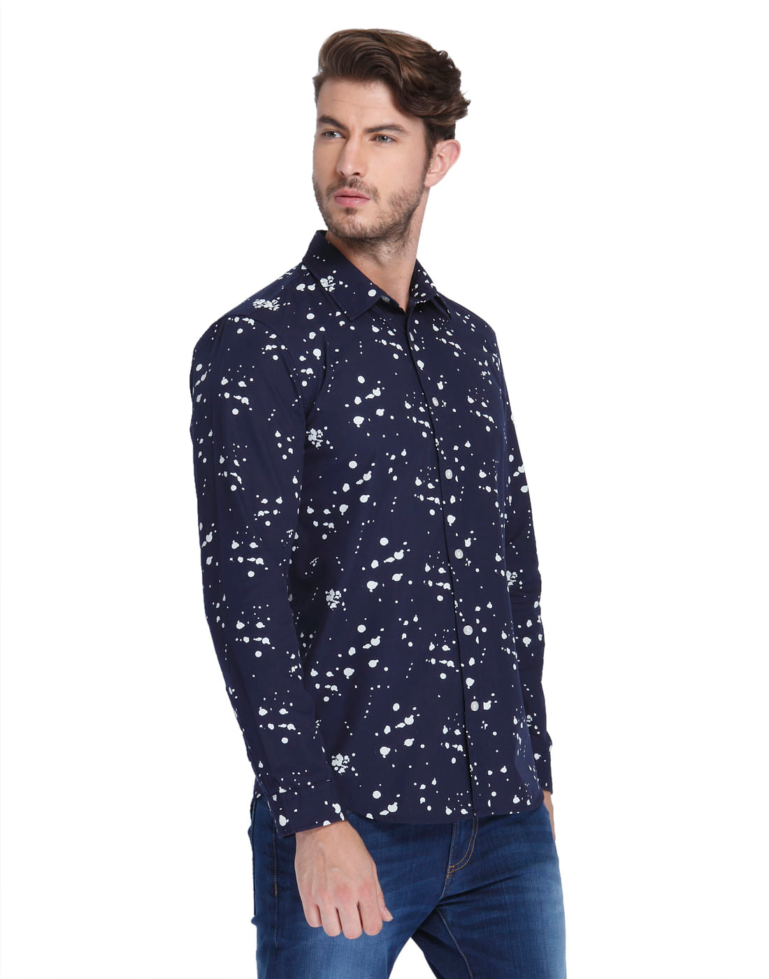 Dark Blue Abstract Print Slim Fit Shirt